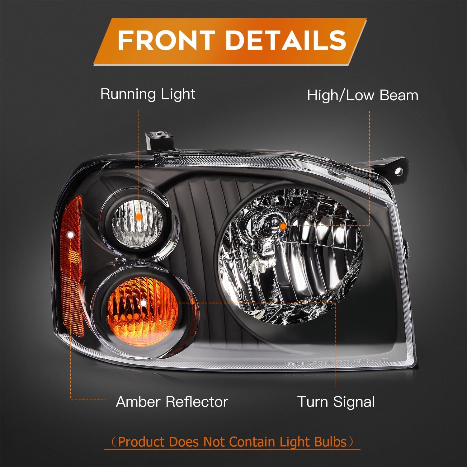 Headlight Assembly Compatible with 2001-2004 for Nissan Frontier XE Chrome Housing Amber Reflector Driver and Passenger Side Headlamp NI2502131 NI2503131