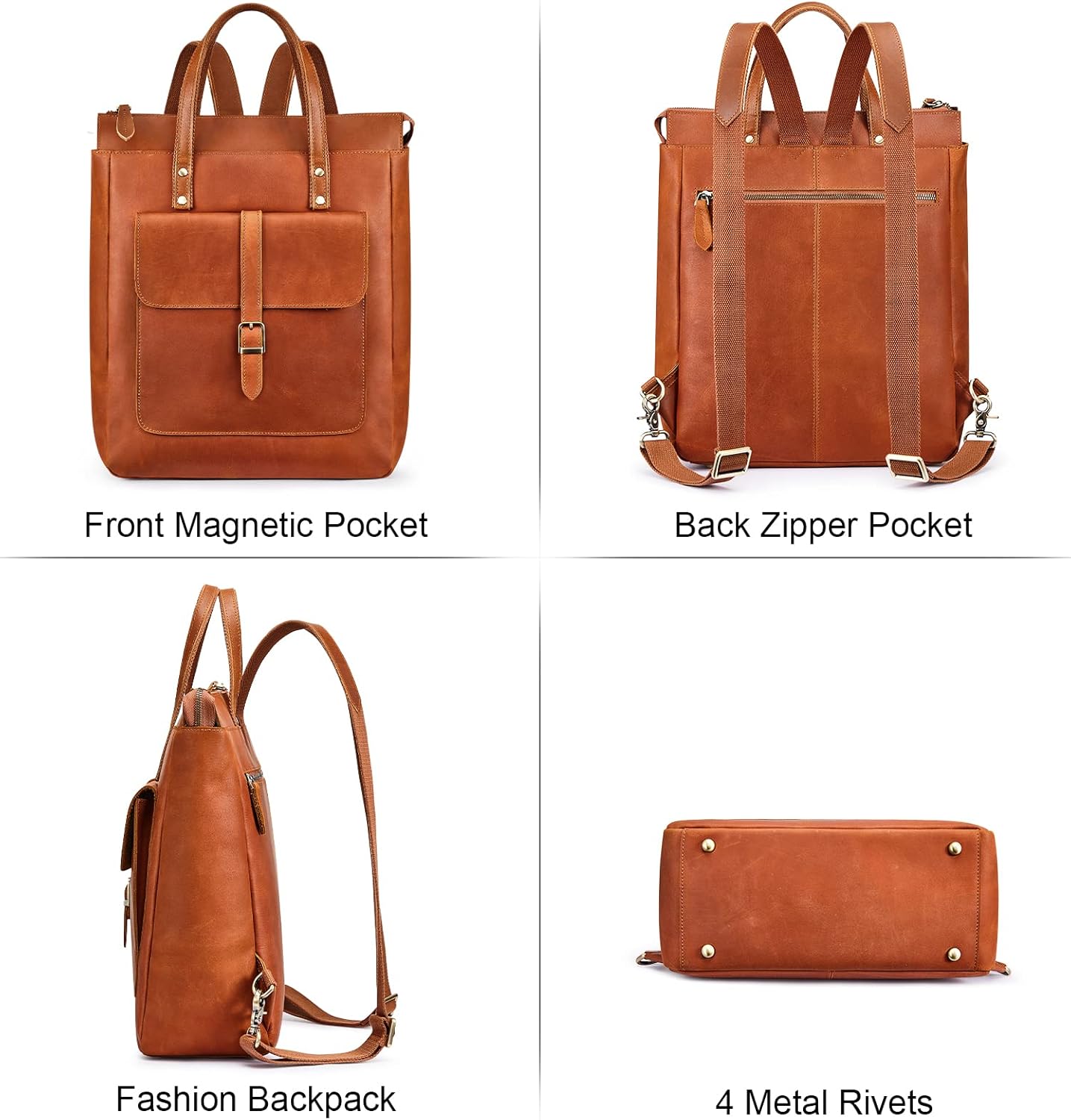 S-ZONE Women Genuine Leather Backpack Purse Retro Top-handle Bags Vintage Totes - Image 6