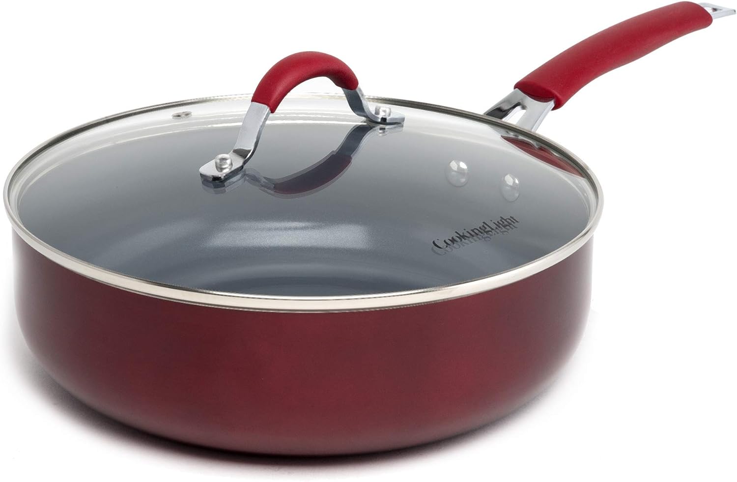 Cooking Light Nonstick Ceramic Deep Cooker with Silicone Stay Cool Handles, Dishwasher Safe, 4-Quart, Red