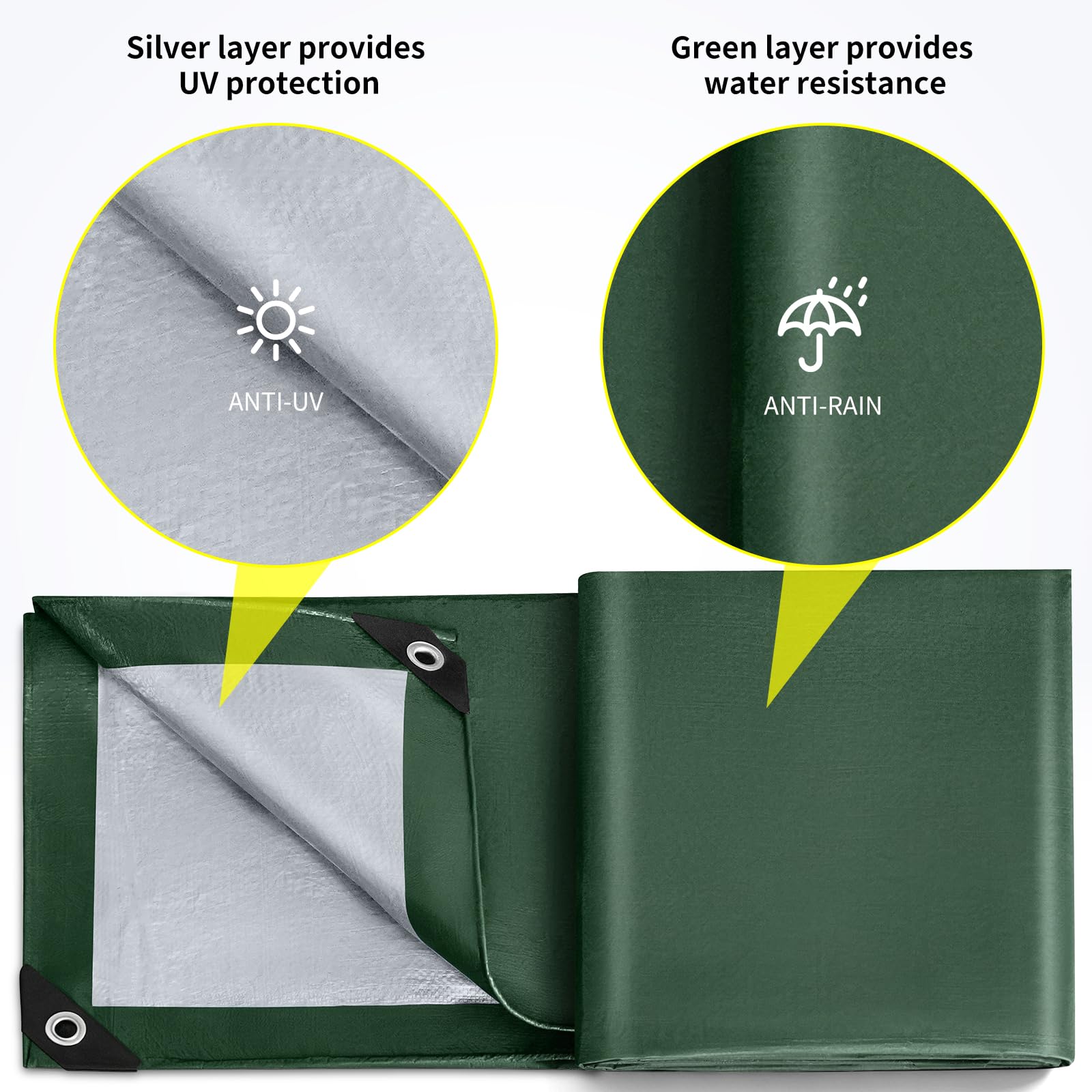 Dripex Bâche de Protection Exterieur 140g/m² Bâche à Oeillets Vert-argenté 5 x 6 m pour Bois, Meubles de Jardin, Voitures, Piscines Bâche Imperméable et Indéchirable
