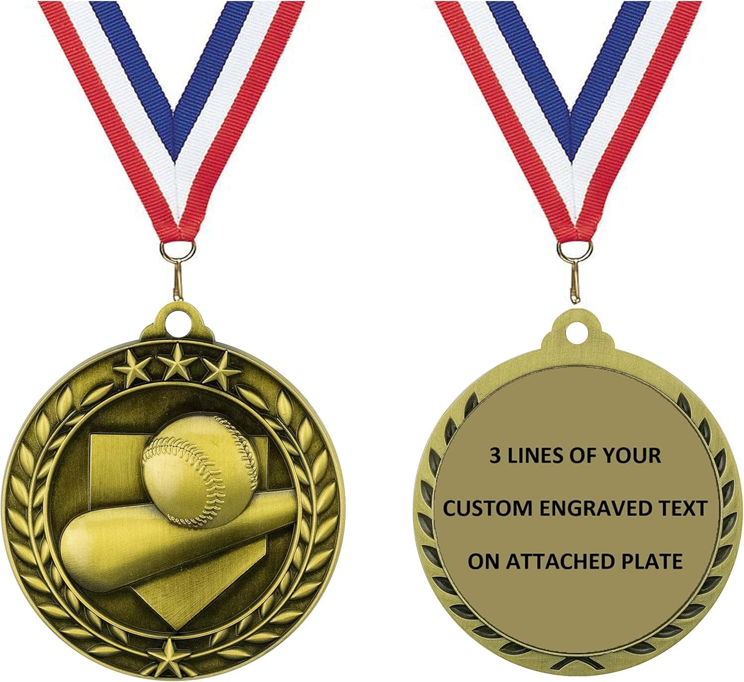 Express Medals Pack of 10 (or More) 1.75 Inch Gold Baseball Award Medals Variations with or Without Engraving Personalization Engraved Custom Text Names