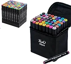 Kit Canetinhas para Colorir 48 Cores Inclui Base Organizadora– Canetas Dupla Ponta Profissionais | Canetinha Marcador Lápis de Cor para Pintura, Desenho, Escola e Artesanato