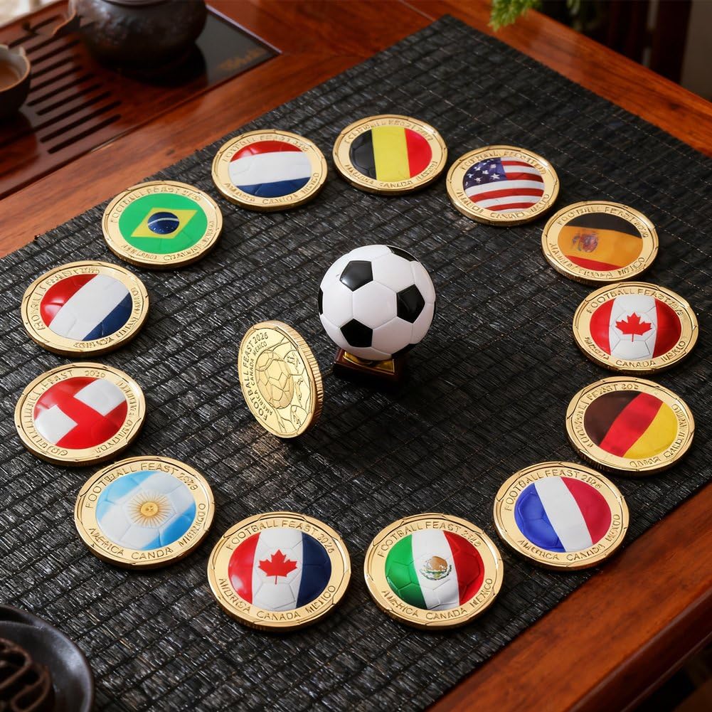 Lot de 12 Pièces Commémoratives De Compétitions De Football, À l'effigie du Drapeau National, pour Les Collectionneurs Les Fans De Foot.