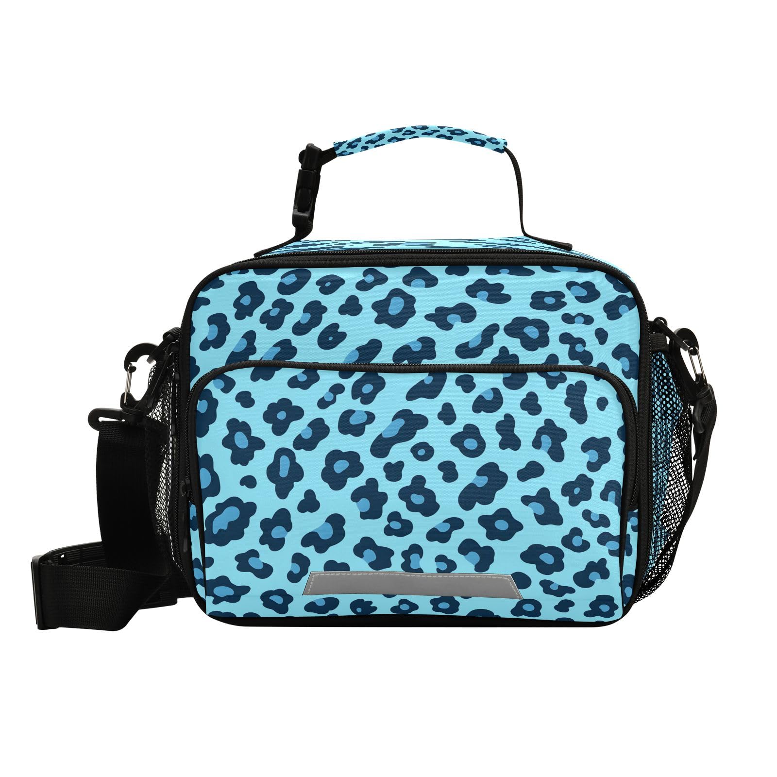 Leopard Blue Patternlunch Box, Lunch Bag with Adjustable Shoulder Strap Insulated Tote Bag Picnic Lunch Box for School Teens Snacks Insulated Cooler Tote