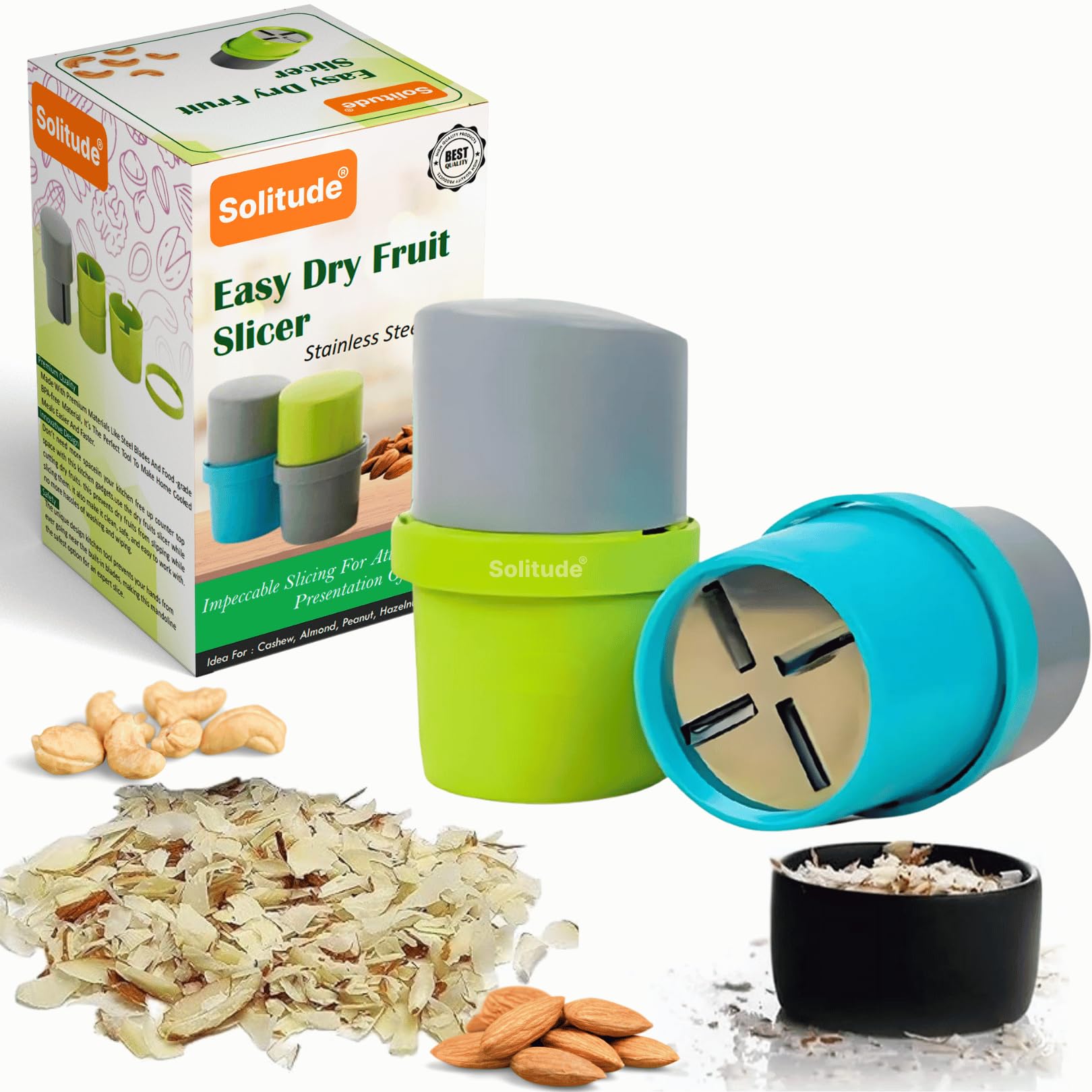 Solitude Dry Fruit Cutter, Slicer, Grinder, Chocolate Cutter and Butter Slicer with 3 in 1 Blade for Almonds, Cashews etc (Stainless Steel)