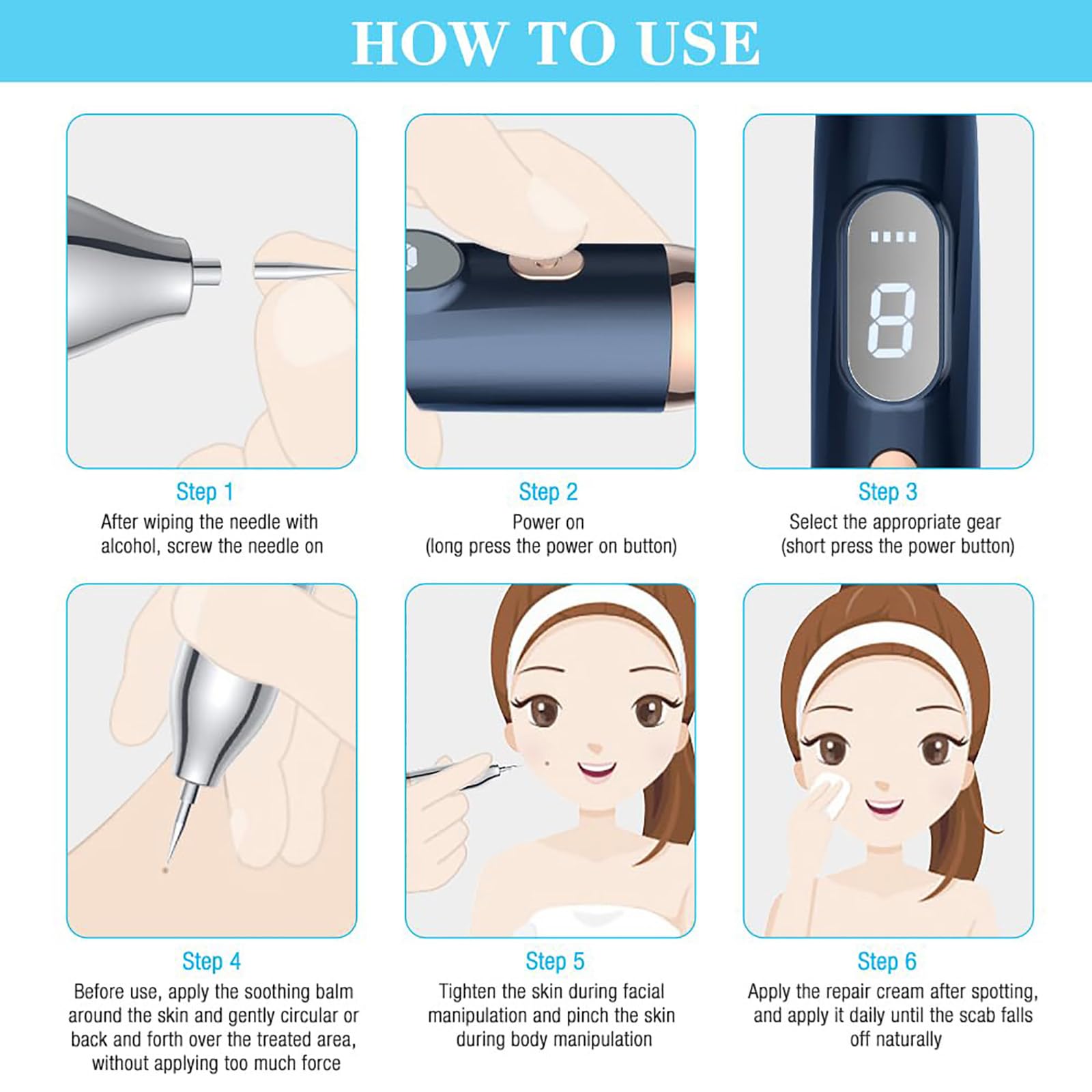 BolíGrafo Profesional para Eliminar Lunares, BolíGrafo De Plasma, con Luz Roja Y Azul para El Cuidado De La Piel, 9 Niveles De Ajuste, Se Utiliza para Eliminar Pecas, Lunares, Verrugas