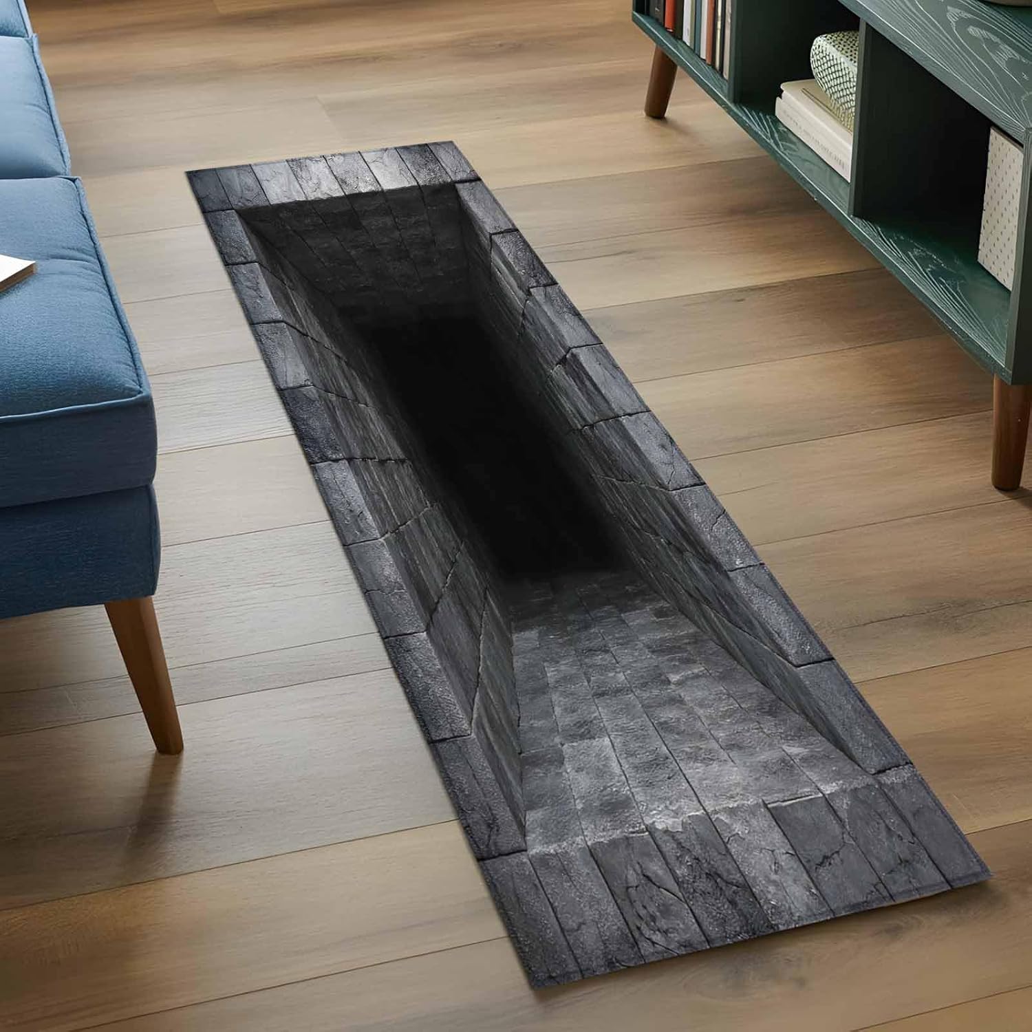Optical Illusion Kitchen Runner Rug 2x6 Washable Runners for Hallway Non Slip Abstract 3D Large Area Rug Black Grey Looks Like Holes Indoor Carpet for Bathroom Laundry Entryway Bedroom Living Room