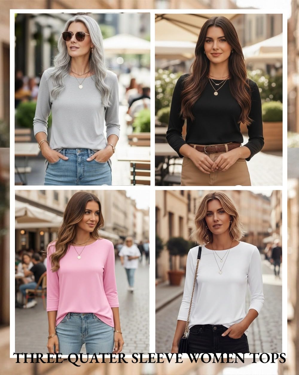 Zeagoo T-shirt décontracté à manches 3/4 pour femme - Col rond - Tunique mignonne - T-shirt basique - Chemisier d'affaires - T-shirt de travail