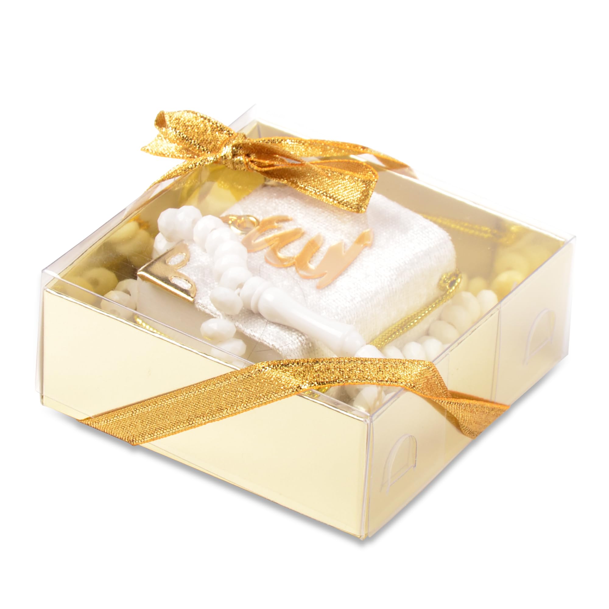 BABY SHOWER CHOCOLATE Islam Quran Tasbeeh Islamic Set | Holy Quran Prayer Beads Gift Box Favor (White)