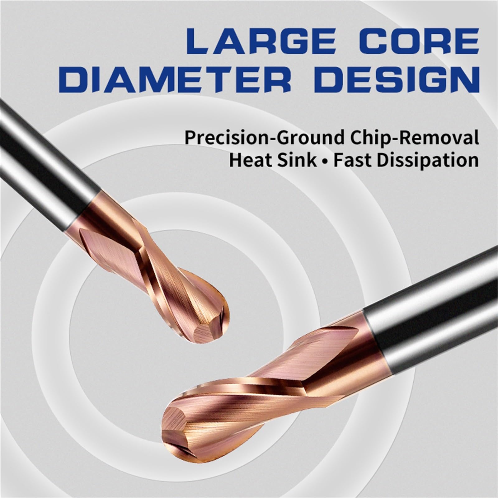 Fresa de aleación, Broca enrutadora CNC con punta esférica de carburo, 2 flautas HRC 55 R0.5, 6-10mm(R2.5-D5-50L,10 PCS)