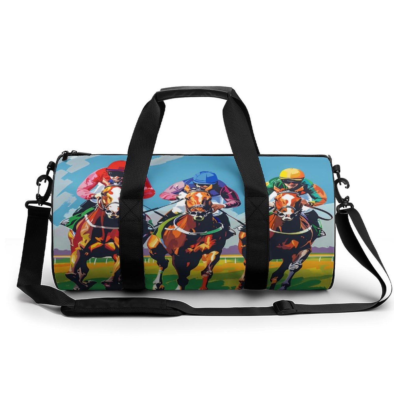 Jockeys Racing Horses Gym Bag Lightweight Duffel Bag Workout Bag Overnight Backpack Travel Bags for Men Women