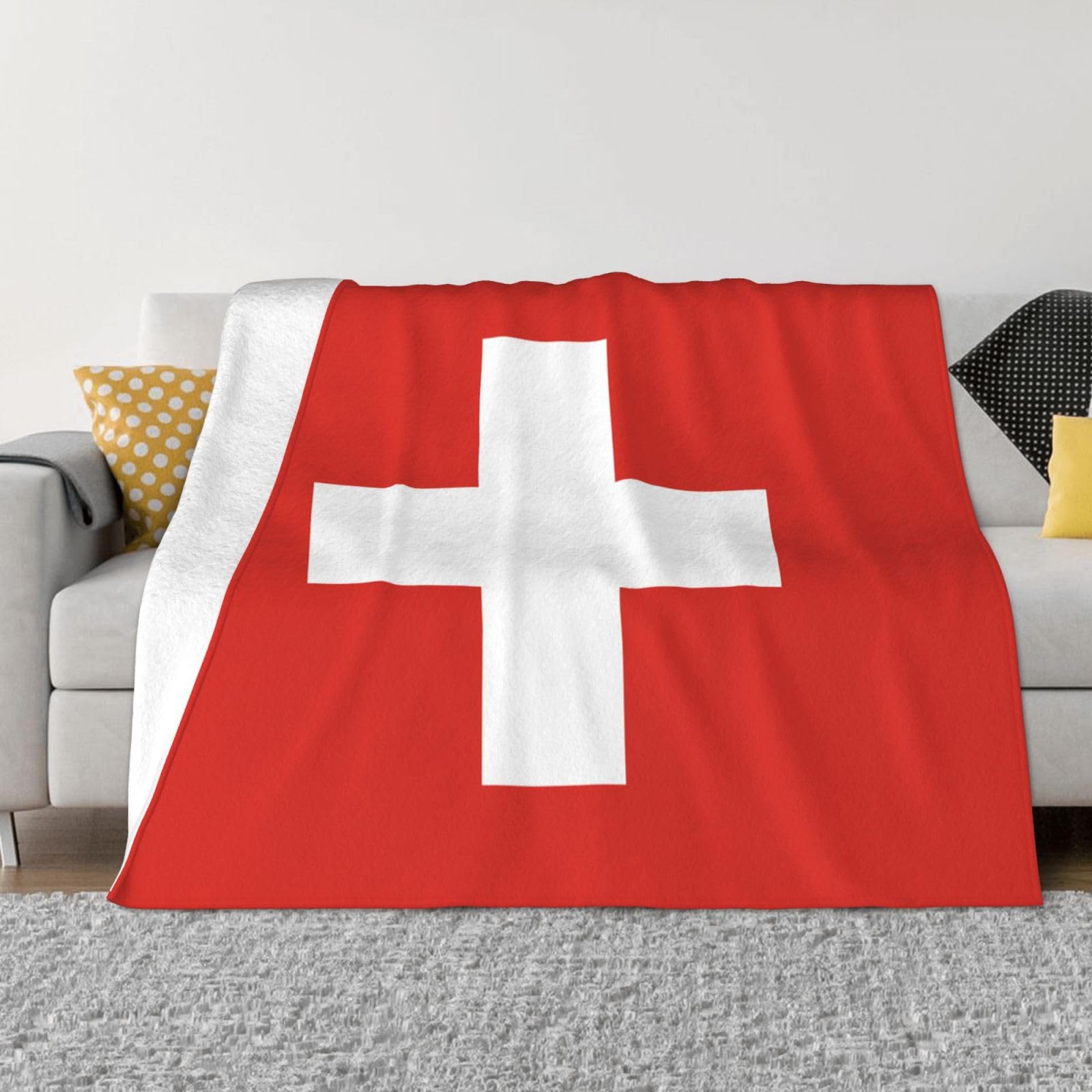 WHJYCC Swiss Flag Blankets, women's flannel blankets, bedding, home decor, suitable for sofas, beds, camping, 40x30 inches (102x76cm)