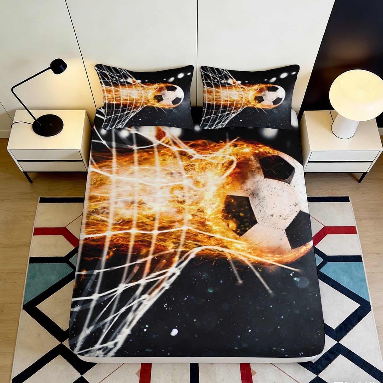 Pnayamiorkfel Style-6 3D Printed Soccer Flame Fitted Sheet Microfiber Soft Mattress Cover For Bedroom Dorm Room Decoration Protector 90X200x25cm