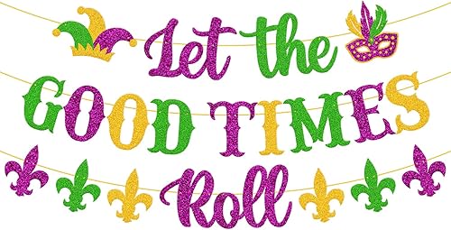 Decoración de Mardi Gras, pancarta con texto en inglés Let the Good Times, Let the Good Times, decoración de fiesta de carnaval, fiesta de máscaras,