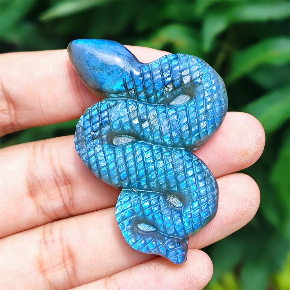 Miniatura 4 de TEAMWILL Figura decorativa de labradorita azul natural tallada a mano con cristal de serpiente curativa Reiki, arte de Halloween, escultura de