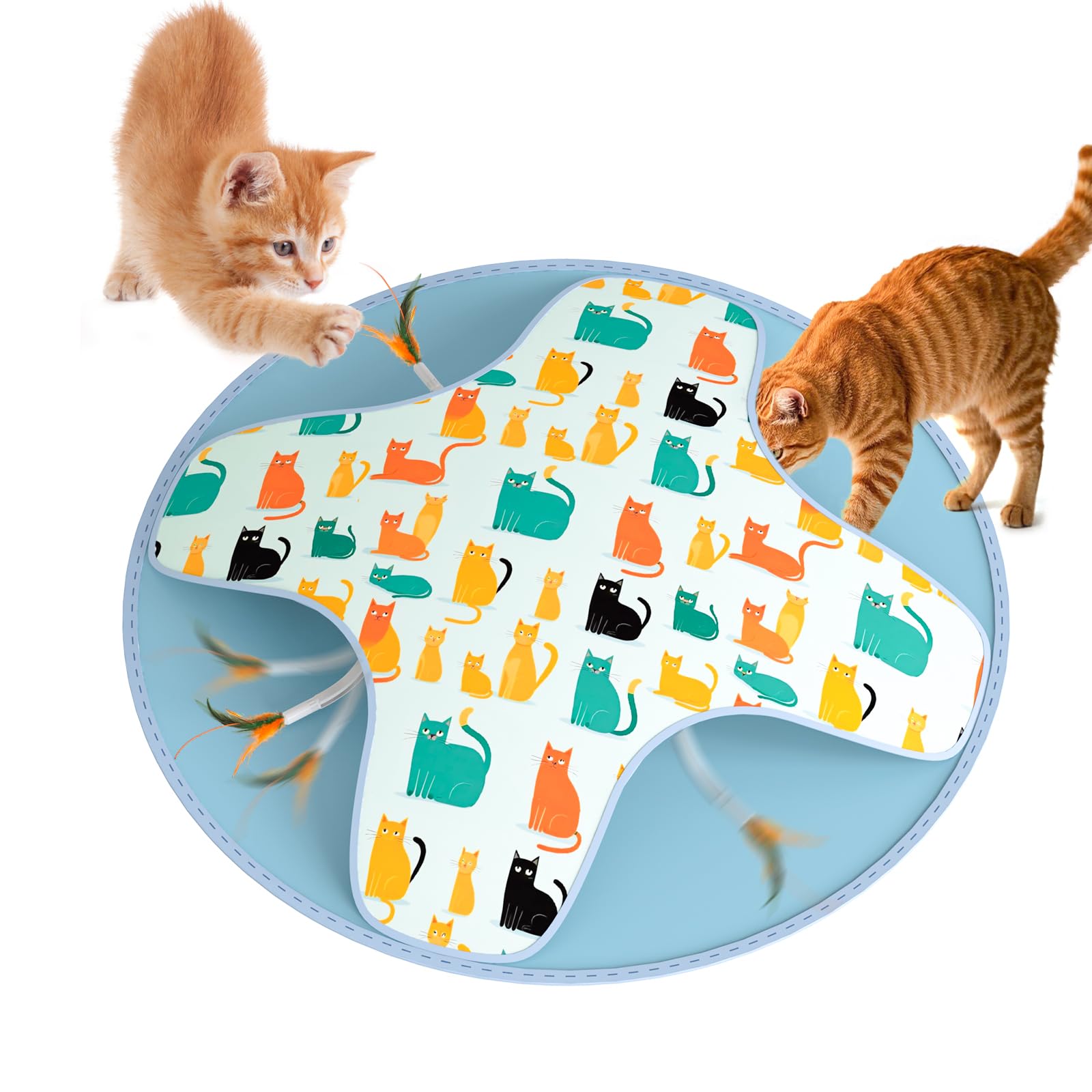 WAKHJAKT Interactive Cat Toy, 2-in-1 Automatic Cat Toys with Hide/Seek Mode, Moving Concealed Feathers, Two Speed Adjustab...