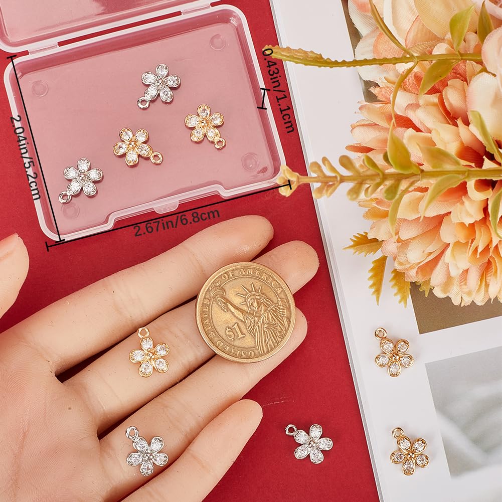 Beebeecraft 12Pcs Cubic Zirconia Flower Charms 5 Petal Flower Charm Gold Silver Brass Floral Charm for Jewelry Making 13.5x10.5mm for DIY Necklaces Earrings Bracelets - Image 3