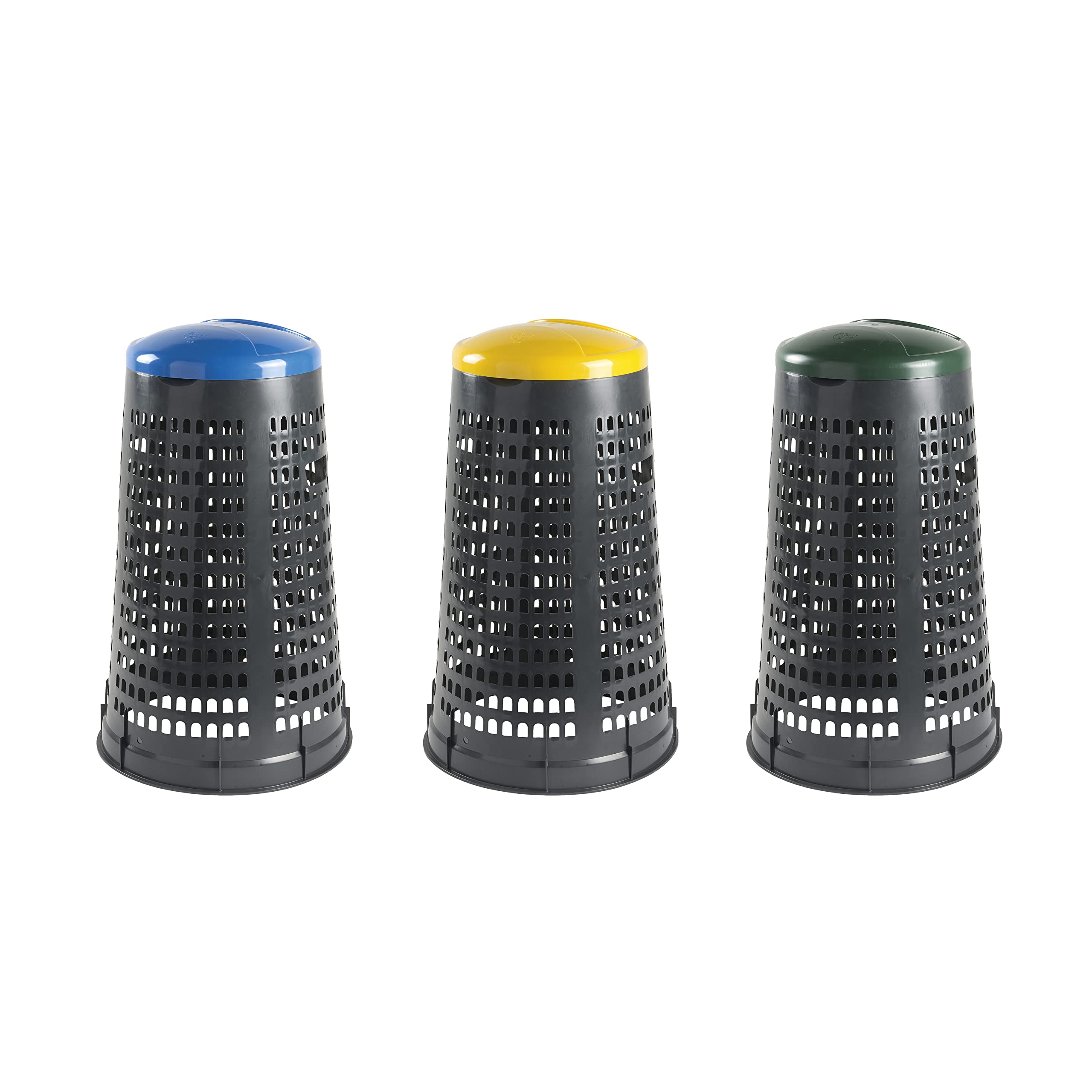 Eplastic | Set 3 Trespoli Porta Rifiuti 110L – Bicolor con Fondo Grigio e Coperchi Colorati (Verde, Blu e Giallo) per Raccolta Differenziata