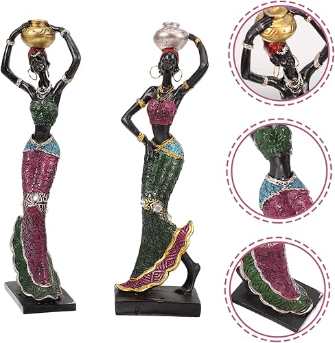 Miniatura 8 de DOITOOL 2 piezas de decoración de belleza africana, muñecas negras, decoración del hogar, estatua de dama africana, figuras afroamericanas,