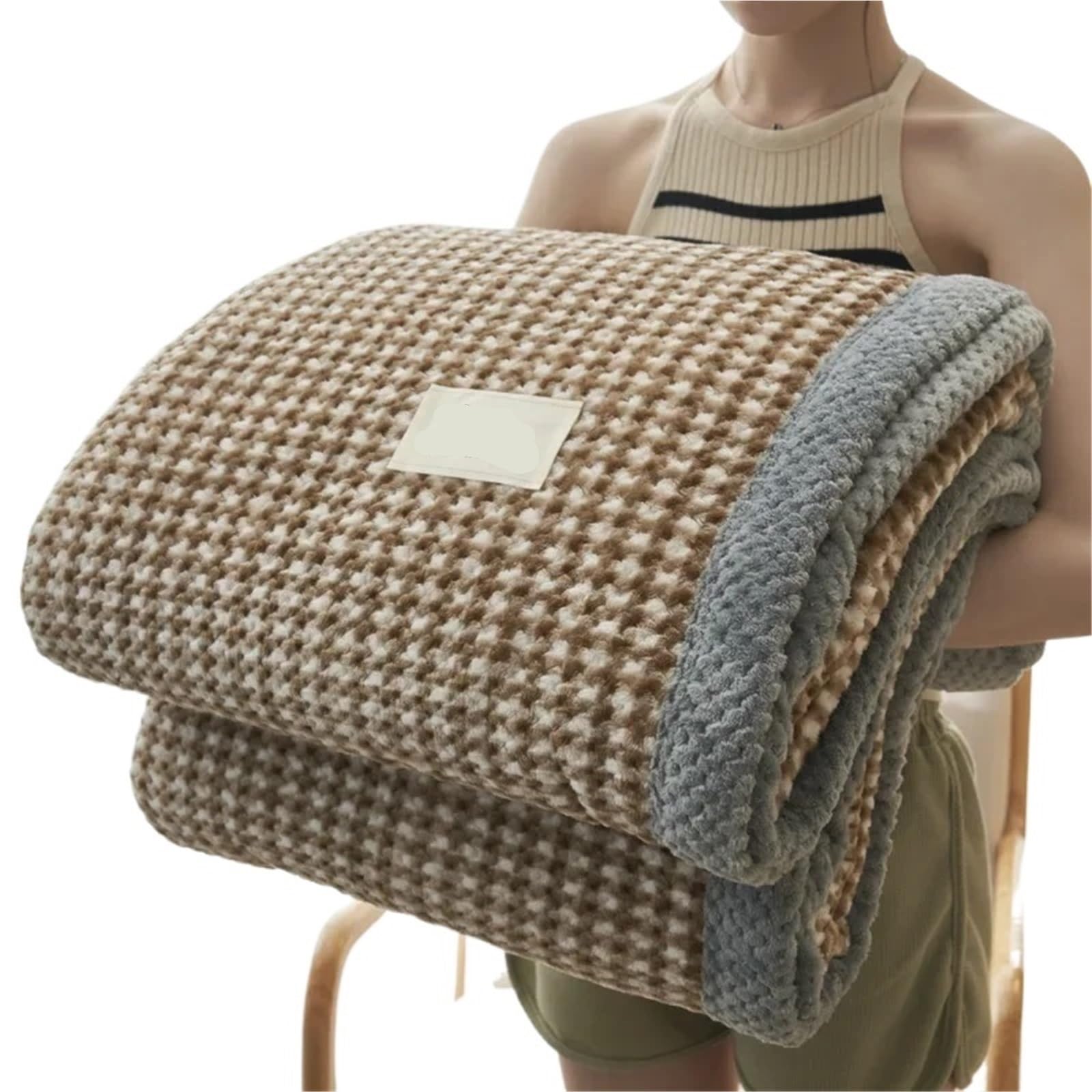 Bedspread Soft Chenille Knitted Blanket Machine Washable for Couch Bed(CoffeeSmallCheckered,180x200cm 1.3kg)