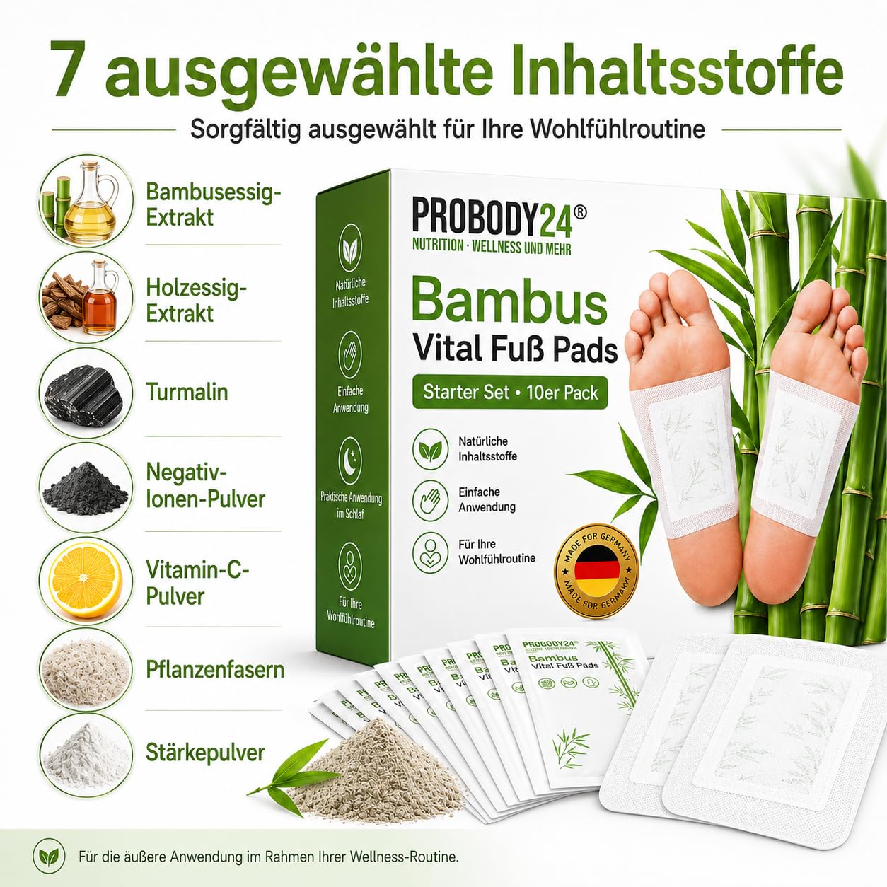 ProBody24 Bambus Vital Fupflaster, 100% natrliche Inhaltsstoffe,  Wellness Fupads 10 Stck : Amazon.de: Drogerie & Krperpflege