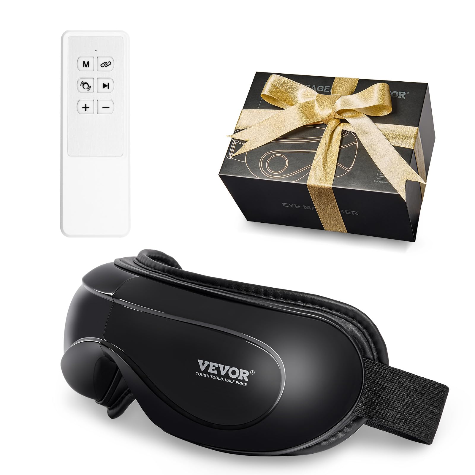 VEVOR Masajeador de Ojos con Calefacción 5 Modos y Música Bluetooth, Masajeador de Ojos Plegable de 180° para Fatiga Visual, Ojos Secos, Ojeras, Regalo Ideal para Mamá/Papá, Negro, 208 x 40 x 99 mm