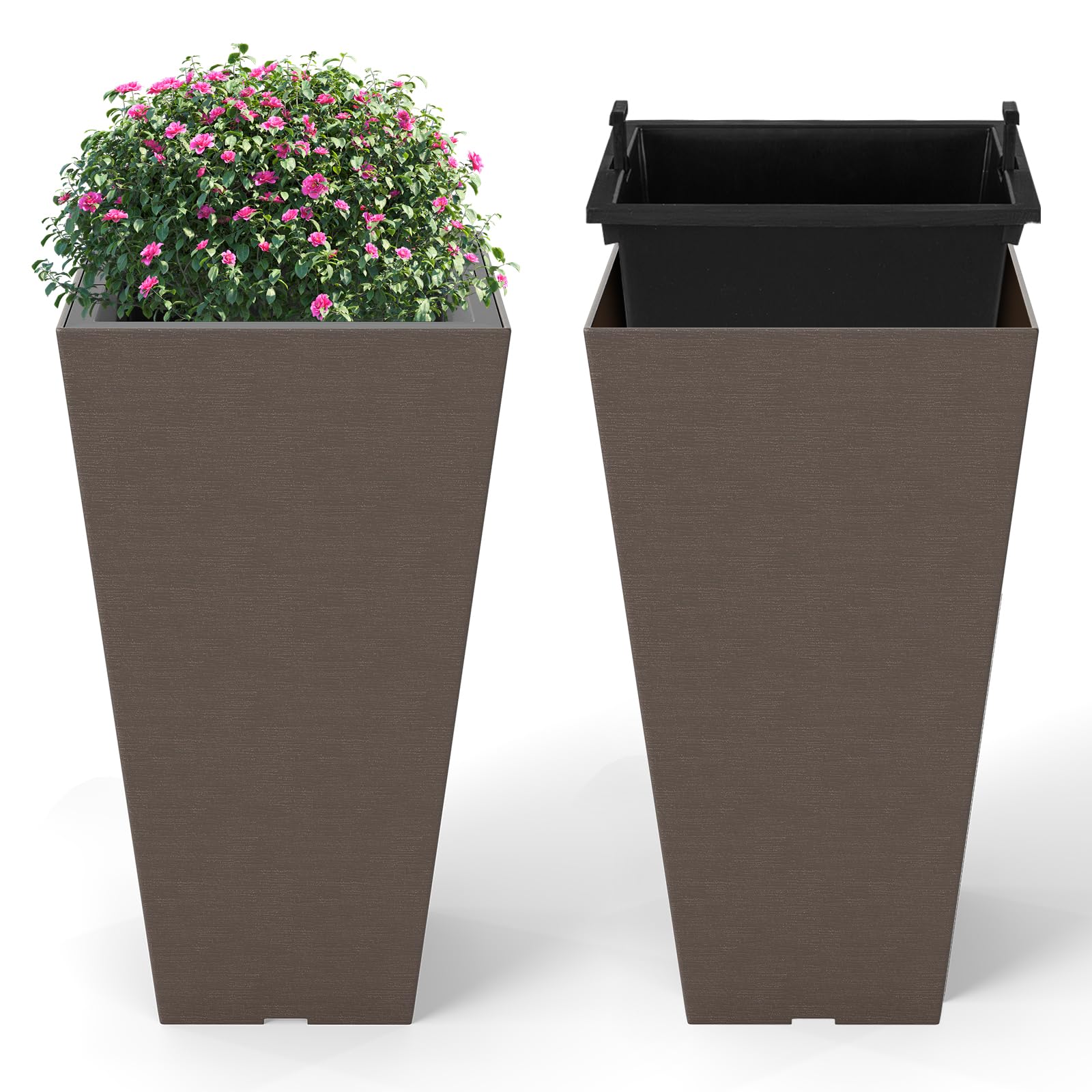 COSTWAY Vasi Alti per Piante, Vasi Grandi da Esterno ed Interno con Fori di Drenaggio, Contenitori Decorativi per Piante per Giardino, Balcone e Veranda (Modello 4)