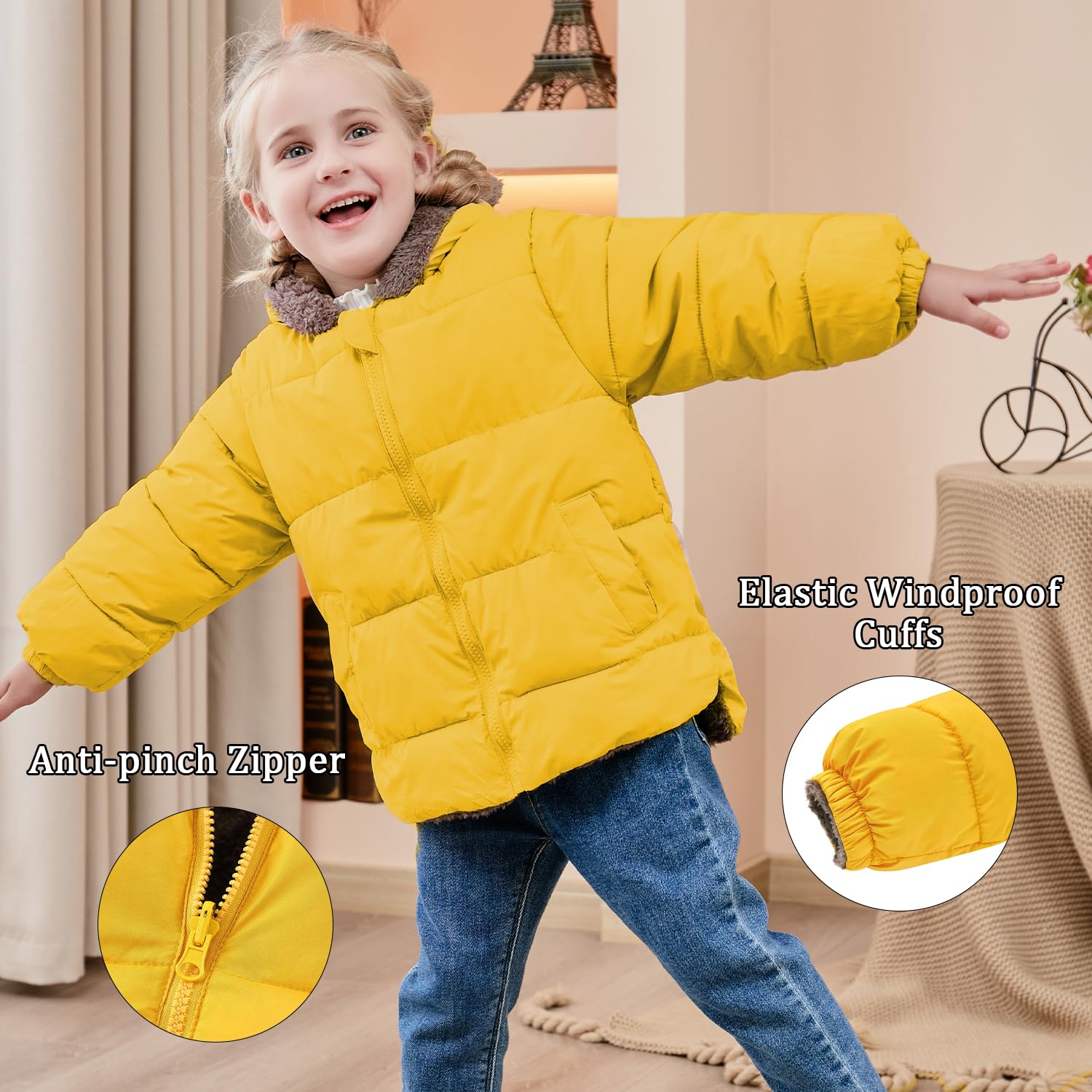 kids4ever Kurtka dla chłopców i dziewczynek, płaszcz zimowy, śliczne pluszowe uszy misia, kurtka zimowa z zamkiem błyskawicznym, kurtka z kapturem z kieszeniami, 6 miesięcy - 5 lat