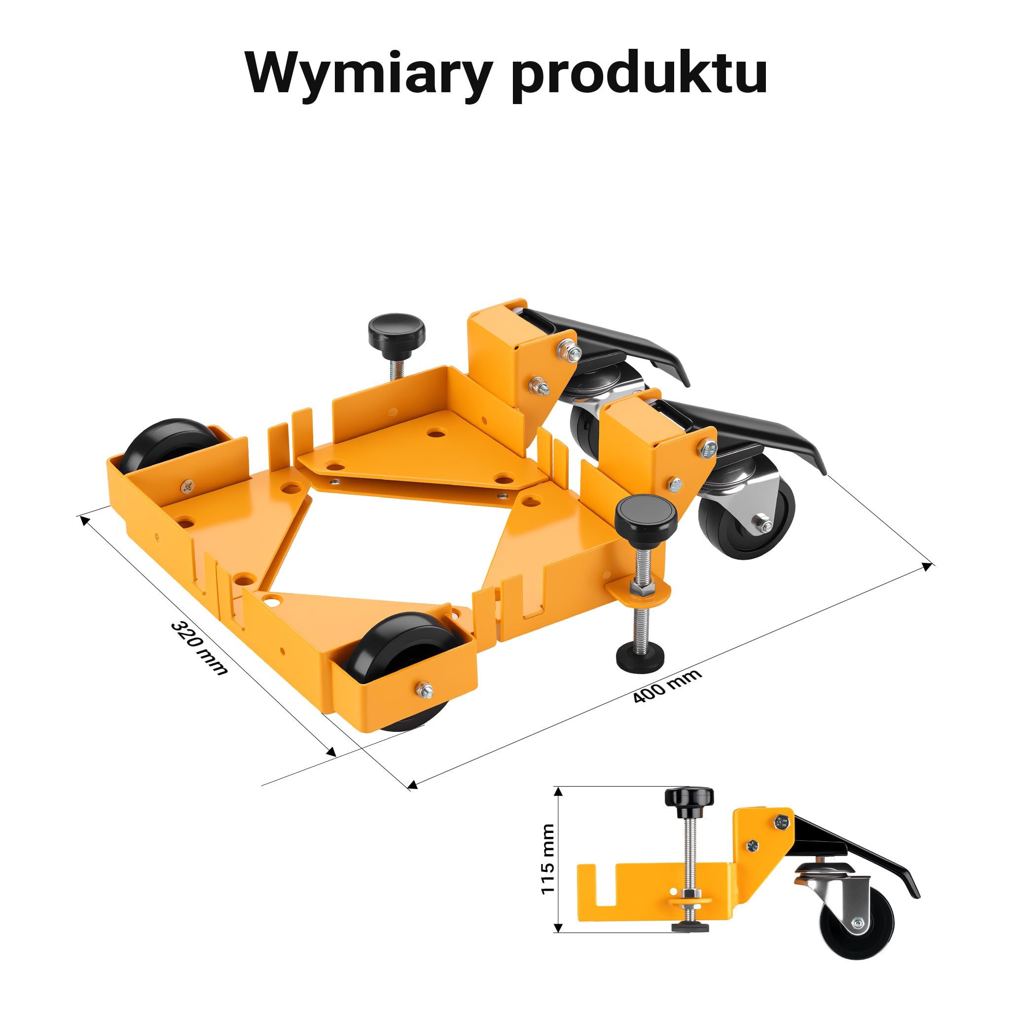 Wiltec Koła z boczną płytą montażową, zestaw 4 szt. 2x z hamulcem, do 180 kg, rolki montażowe do maszyn i wózków transportowych
