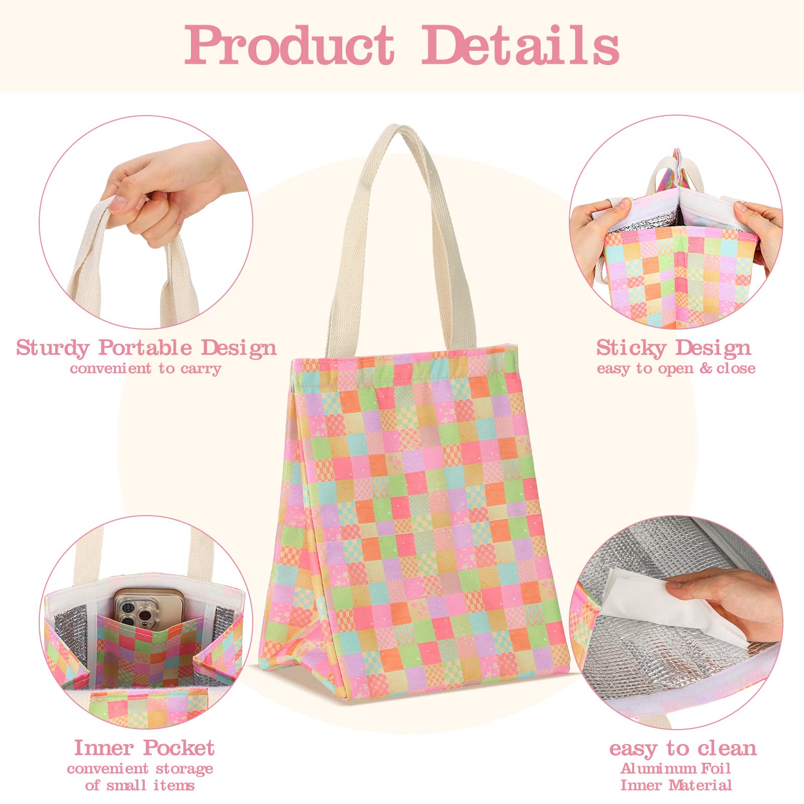 Berlune Isolierte Lunch-Tasche, 21,6 x 17,5 x 26,7 cm, wiederverwendbare Lunch-Tasche, tragbare Lunch-Tasche mit Aluminiumfolie, Thermo-Lunch-Kühler für Damen und Herren, Büro, Arbeit, Picknick, 10