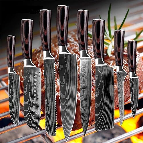 Juego de cuchillos de chef profesional de 8 piezas, juego de cuchillos en caja de 3.5-8 pulgadas, cuchillo japonés súper afilado de acero