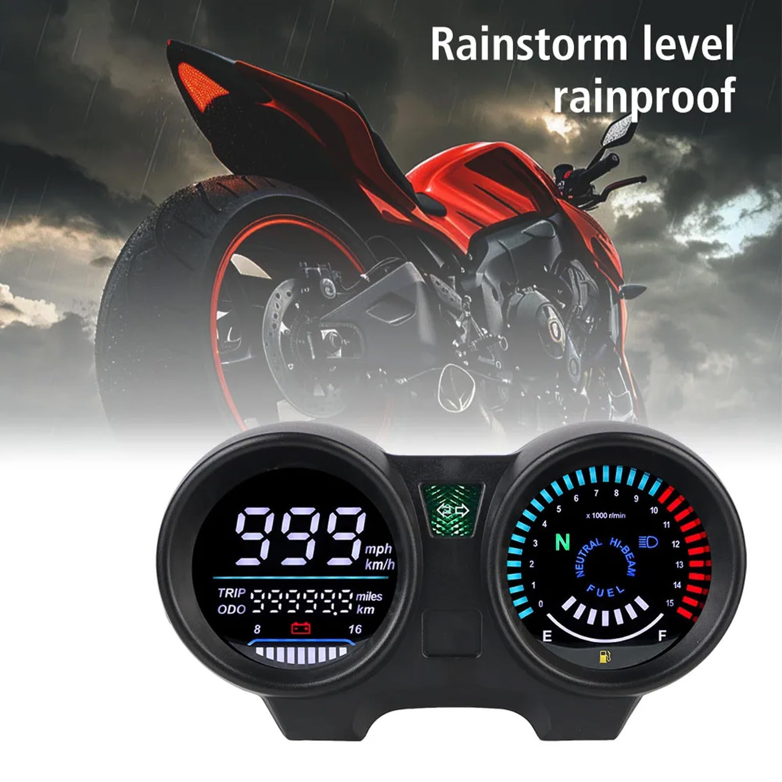 Compte-tours à écran numérique pour tableau de bord - Convient pour ventilateur CG150 150 - Étanche - Instrument de moto LED