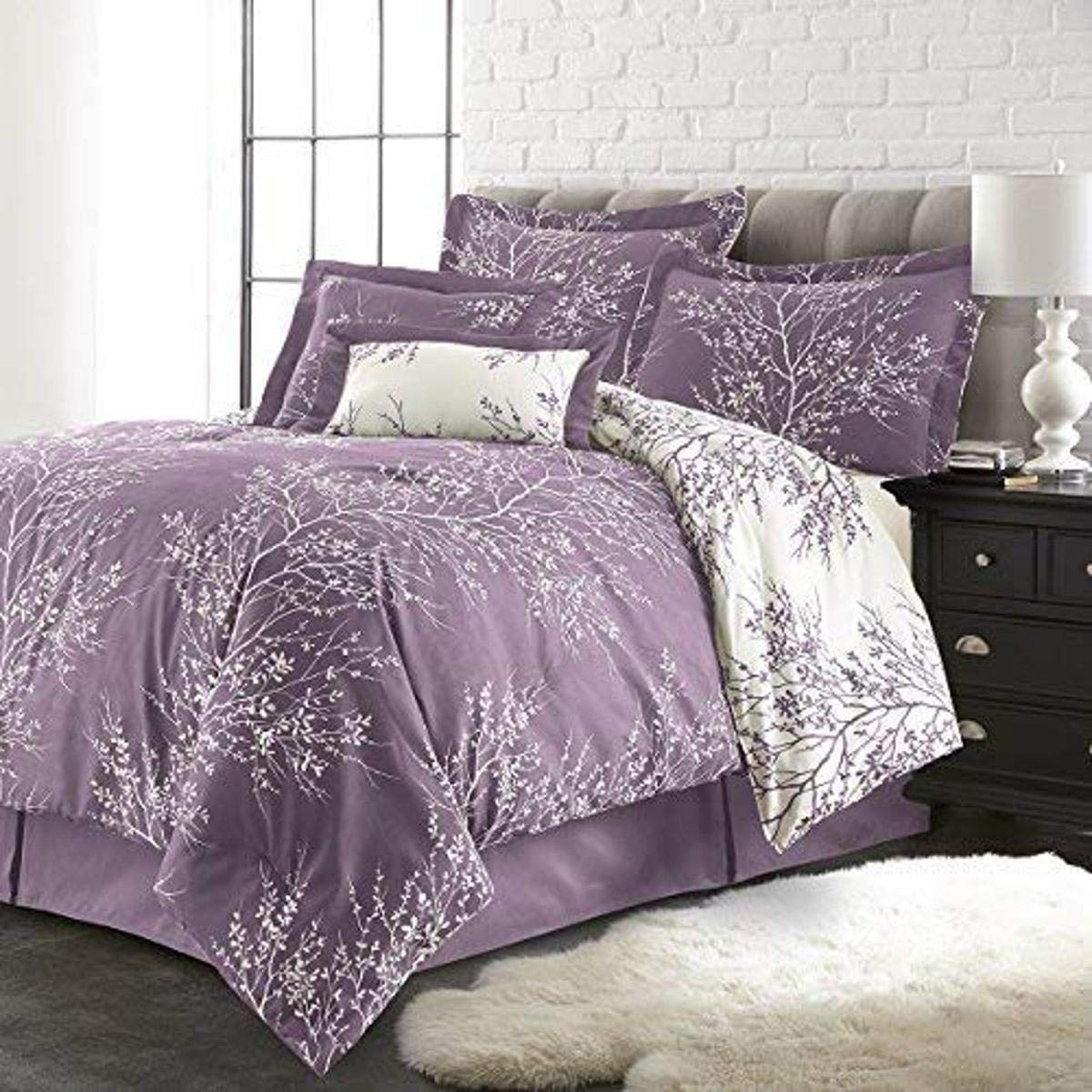 SL Spirit Linen Home EST. 1988 Foliage Collection Comforter Set - Oversized Reversible Bedding, Pre-Washed for Extra Softness, Queen, Lilac Ivory