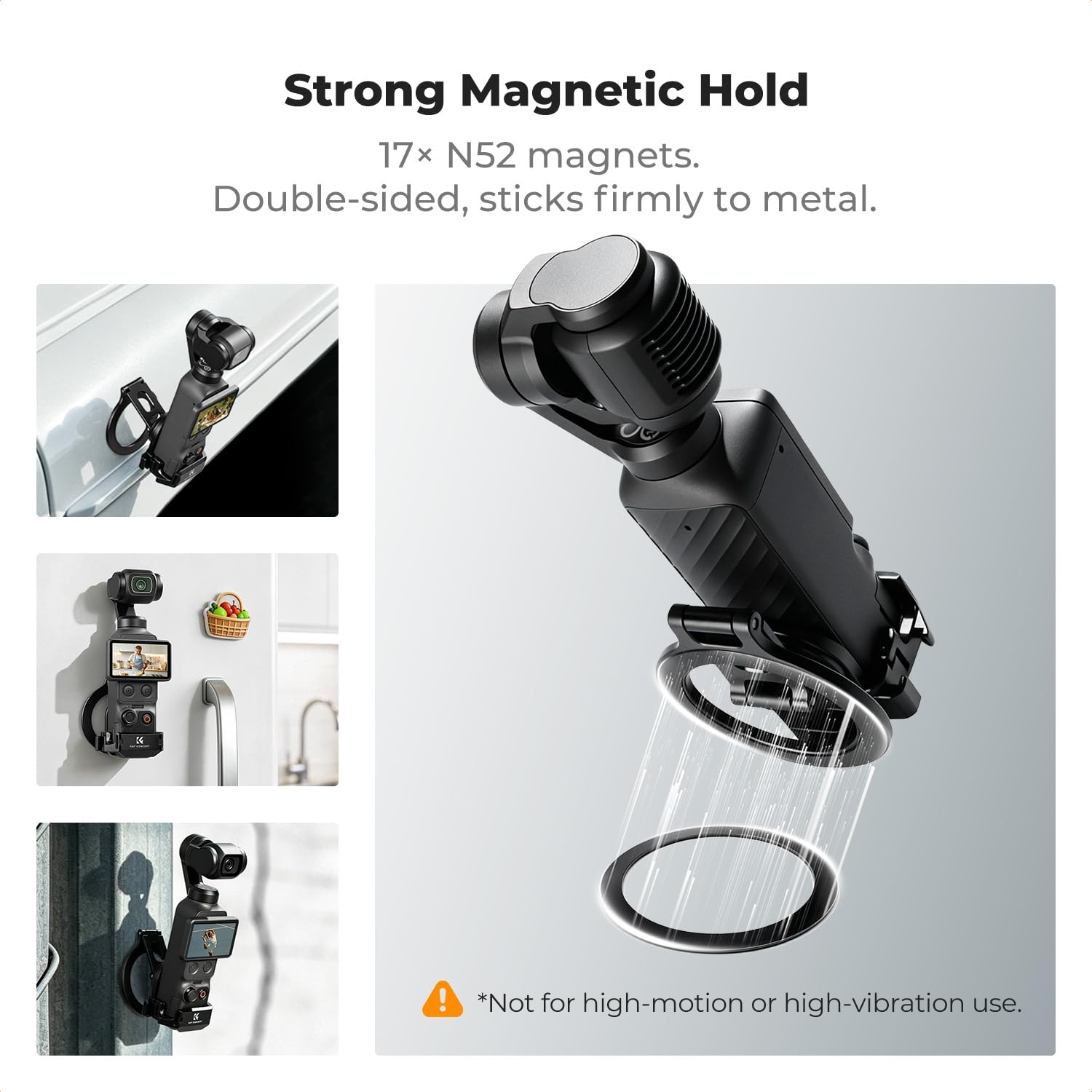 K&F CONCEPT PP62 Cornice Estensibile Magnetica per DJI Osmo Pocket 4/3, Rig Compatibile MagSafe in Lega di Alluminio CNC con Filettatura 1/4" e Slitta a Freddo, Adatta alla Custodia Originale