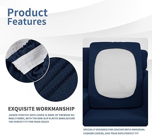Miniatura 4 de Jiviner Fundas para sofá, 4 fundas elásticas para el sofá de 3 cuerpos, con 3 fundas para cojín, gruesas y ajustables, protector de muebles para los