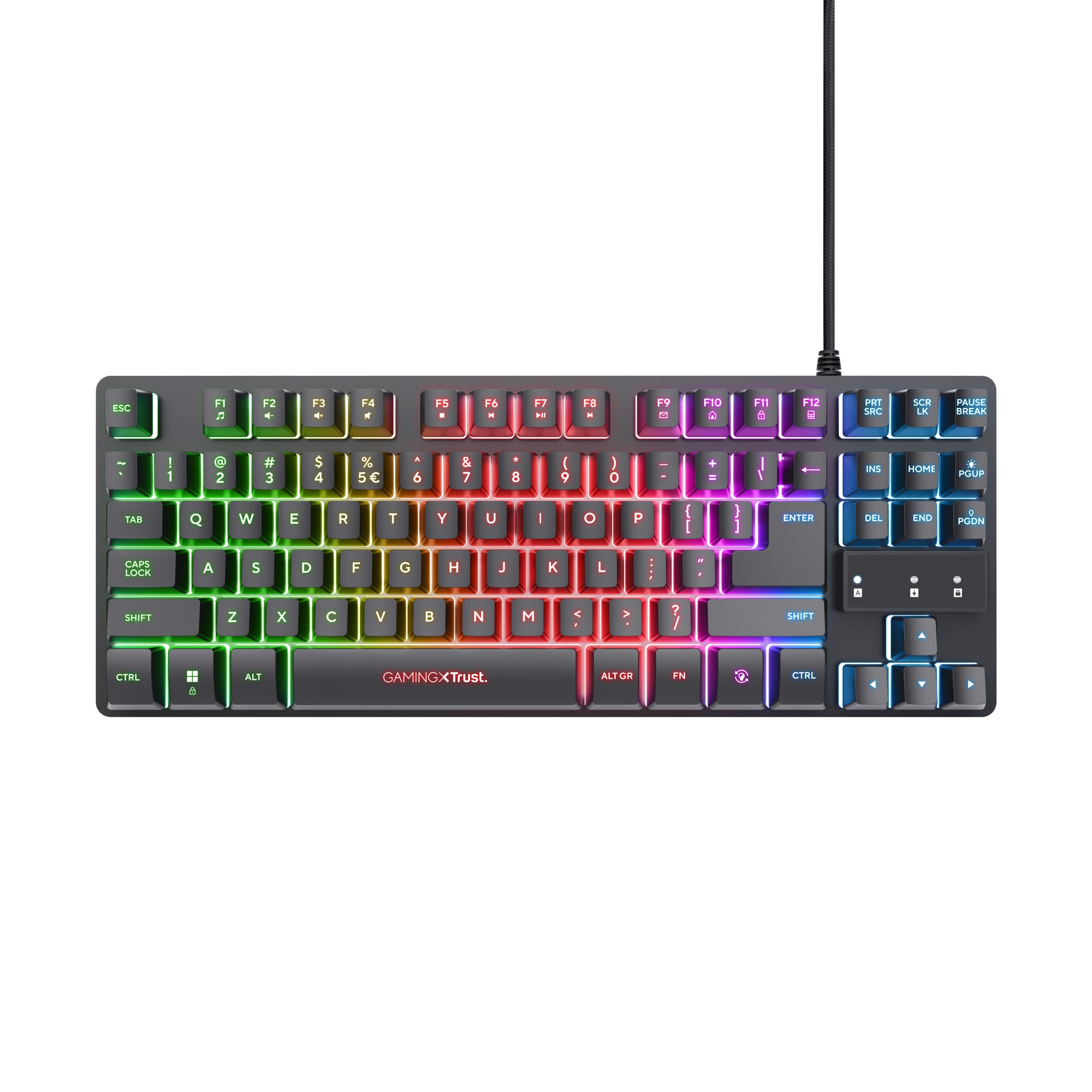 Trust GXT 1794 - Set tastiera da gioco QWERTZ DE, layout con mouse wireless e tappetino per mouse, pacchetto da gioco a LED 3 in 1, mouse wireless ricaricabile, 80 ore, tastiera compatta TKL USB,