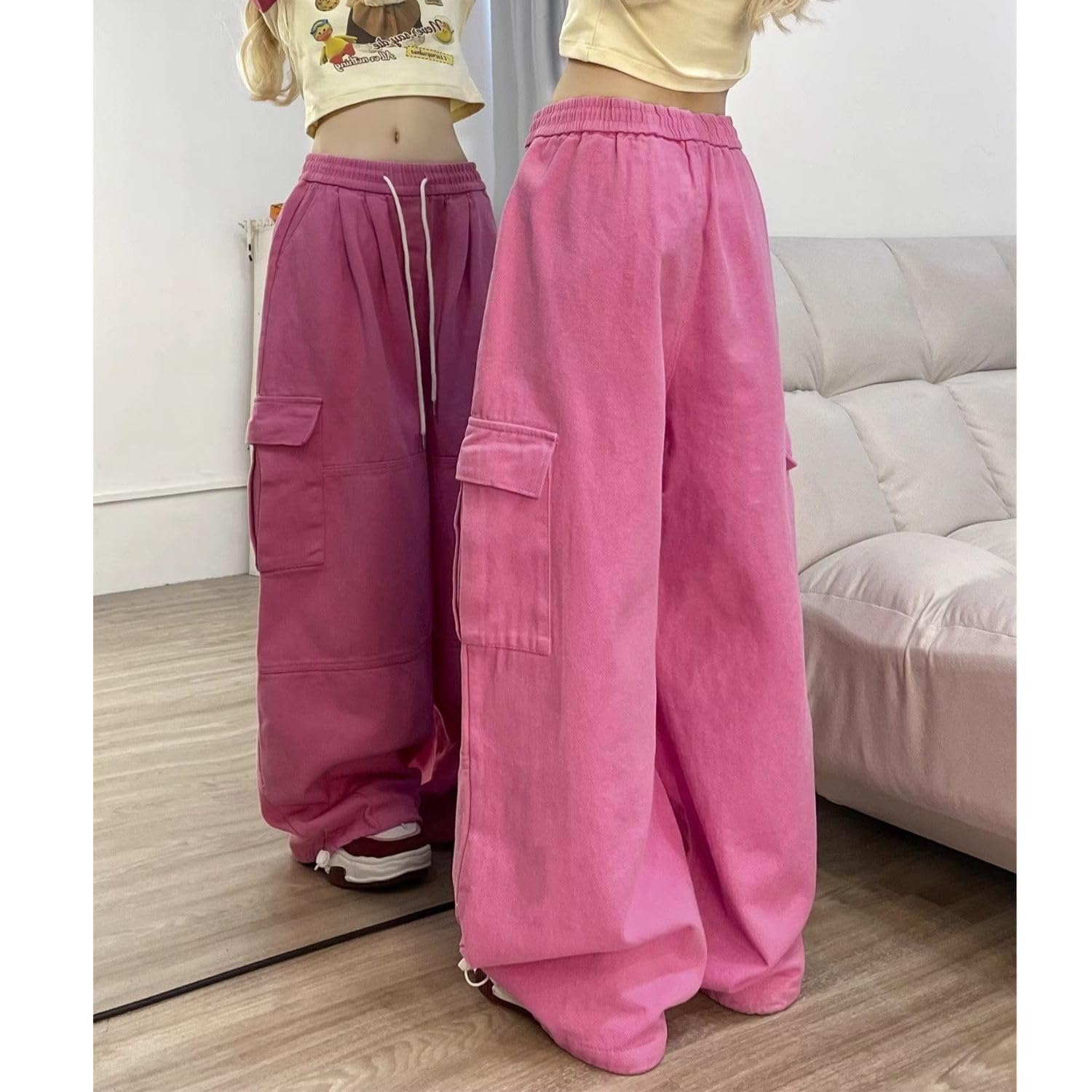 PEAINJ Baggy Cargo Pants for Women Men Y2k Wide Leg Sweatpants High Waisted Drawstring Pants Hip Hop Clothes: Style3 Large