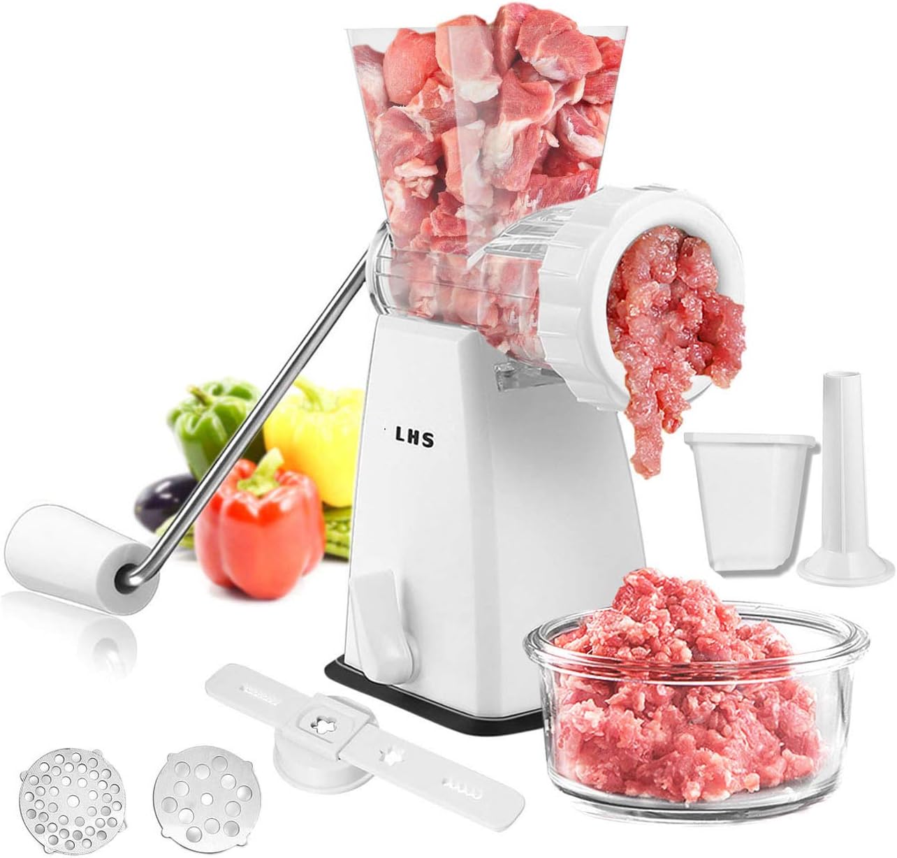LHS Manual Meat Grinder with Stainless Steel Blades Heavy Duty Powerful Suction Base for Home Use Fast