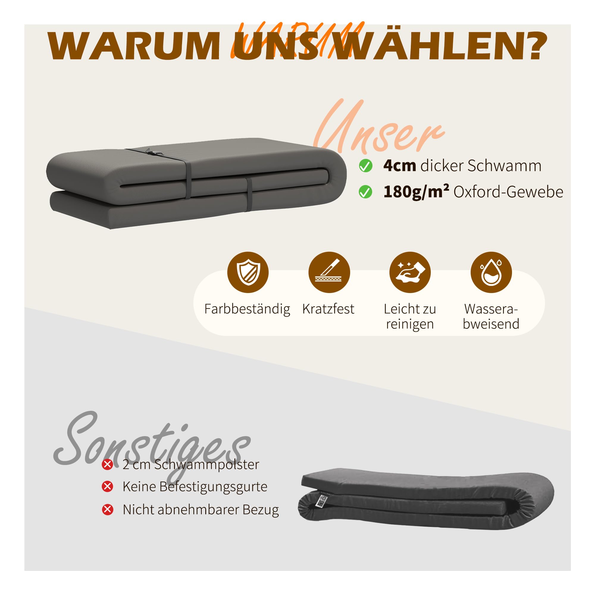 UDPATIO 2er Set Bierbankauflagen mit Bezug 180 x 25 x 4 cm,XL Waschbare auflagen bierzeltgarnitur für Partyzeltgarnitur(Grau, wasserdicht)