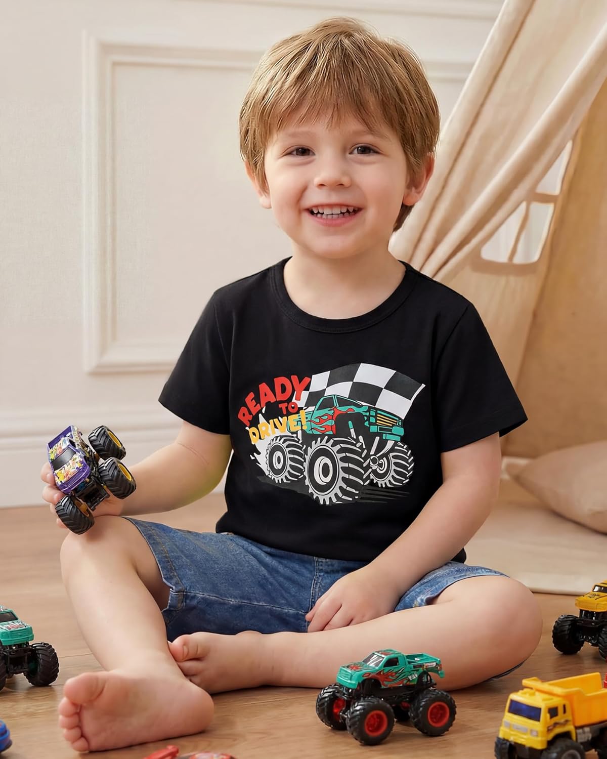 Jecson Toddler Boy Shirts Summer Short Sleeve T-Shirts Cotton Casual Graphic Crewneck Top Tees 4-Pack for 2-5 Years - Image 2