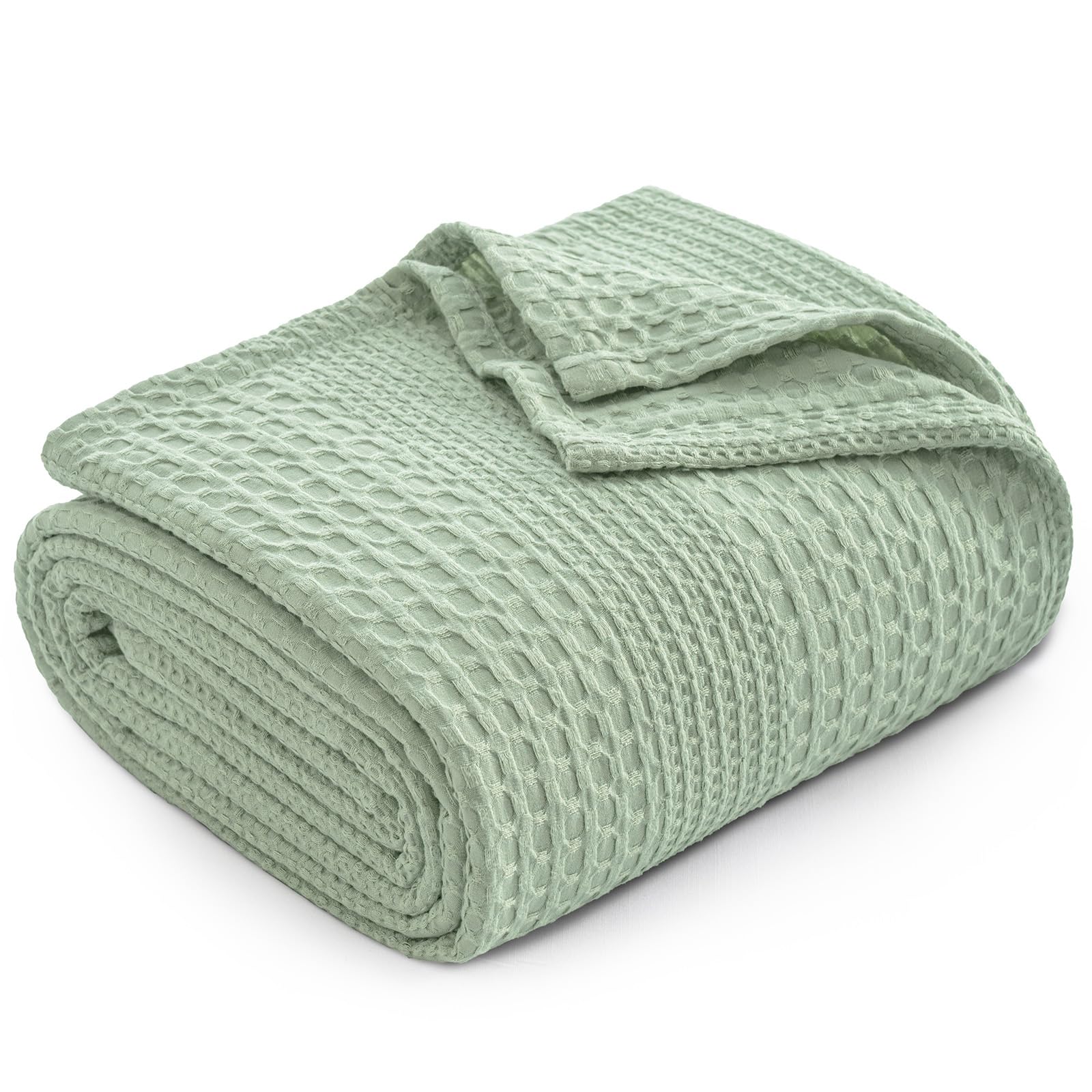 phf lightweight waffle weave blanket king size, breathable & ultra soft, 104"x 90" soft & cozy thin blanket for all season & hot sleepers, bed, home decor - sage green