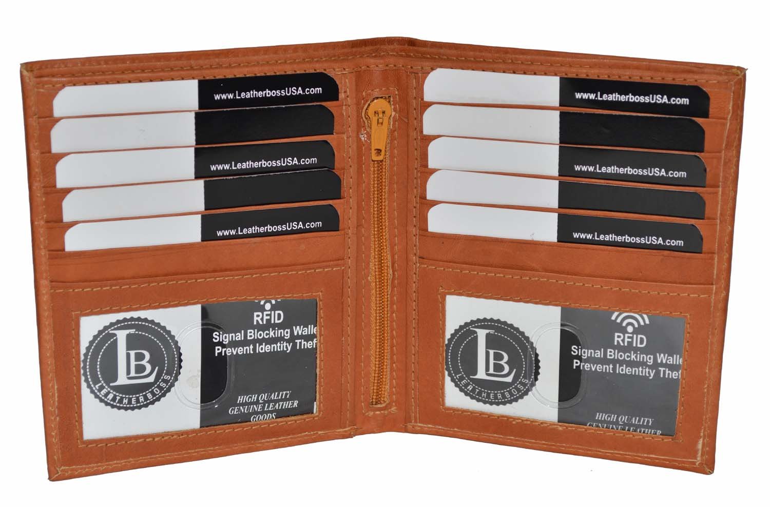 LB LEATHERBOSSLeatherboss Genuine Leather Bifold Hipster Wallet with credit card slots for men, Tan