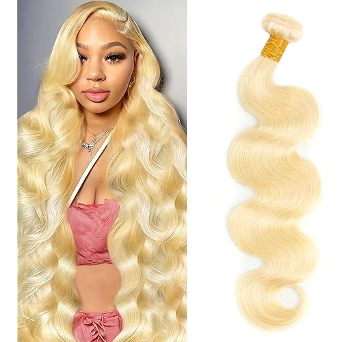 613 Bundles Human Hair 24 Inch Blonde Bundles Human Hair 100% Unprocessed 12A Grade Brazilian Virgin Raw Weave Bundles 1 Bundles Blonde Body Wave Human Hair Extensions for Women