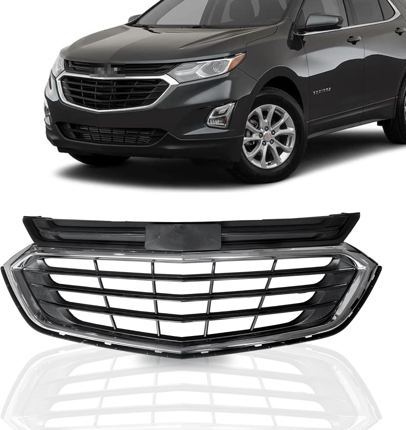 PartsFlow Front Bumper Grille Upper Grill Black With Chrome Trim For 2018 2019 2020 2021 Chevrolet Chevy Equinox