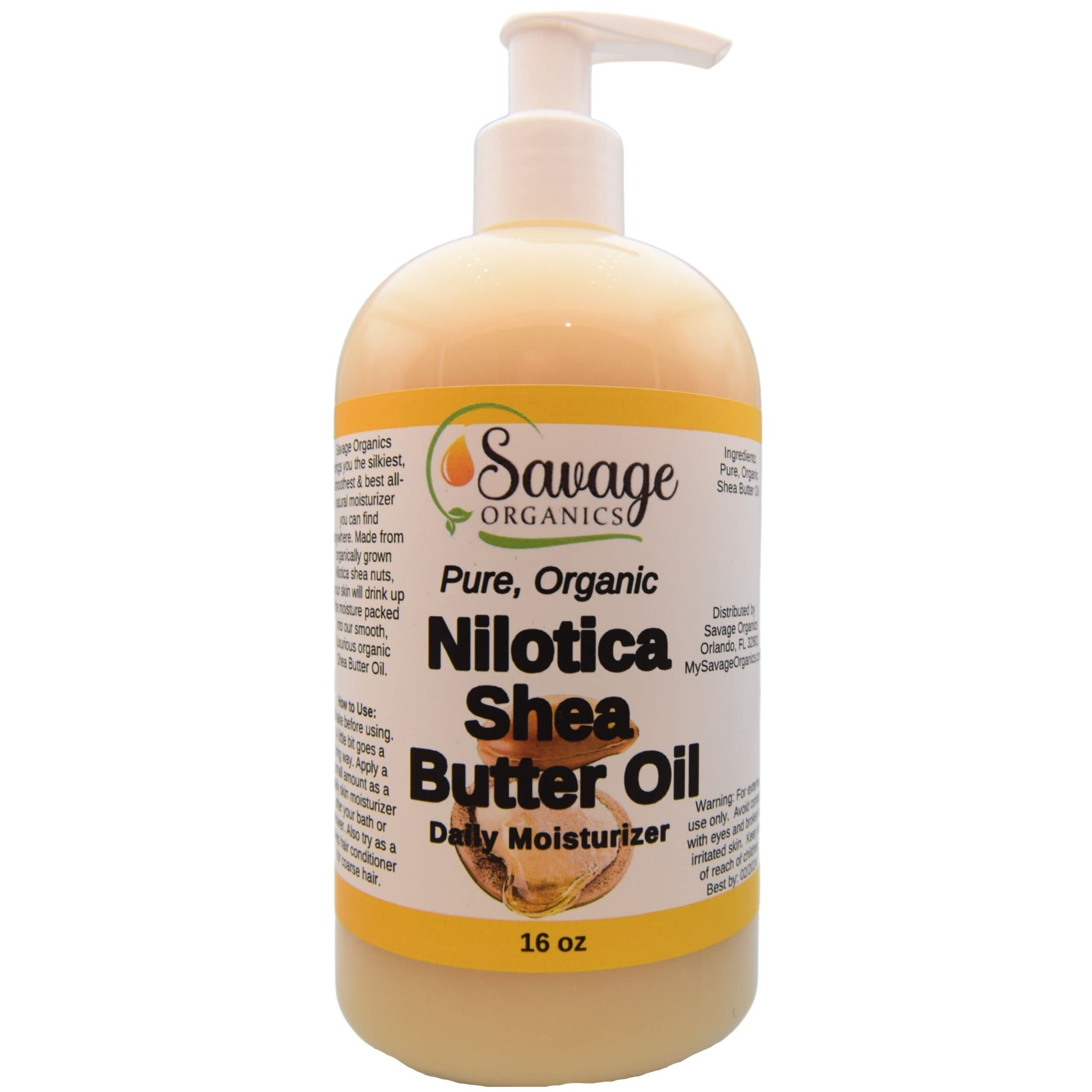 Savage Organics Shea Butter Oil Organic Shea Nut Oil 100% All-Natural Daily Moisturizer for Skin & Hair-12 oz Bottle with Pump