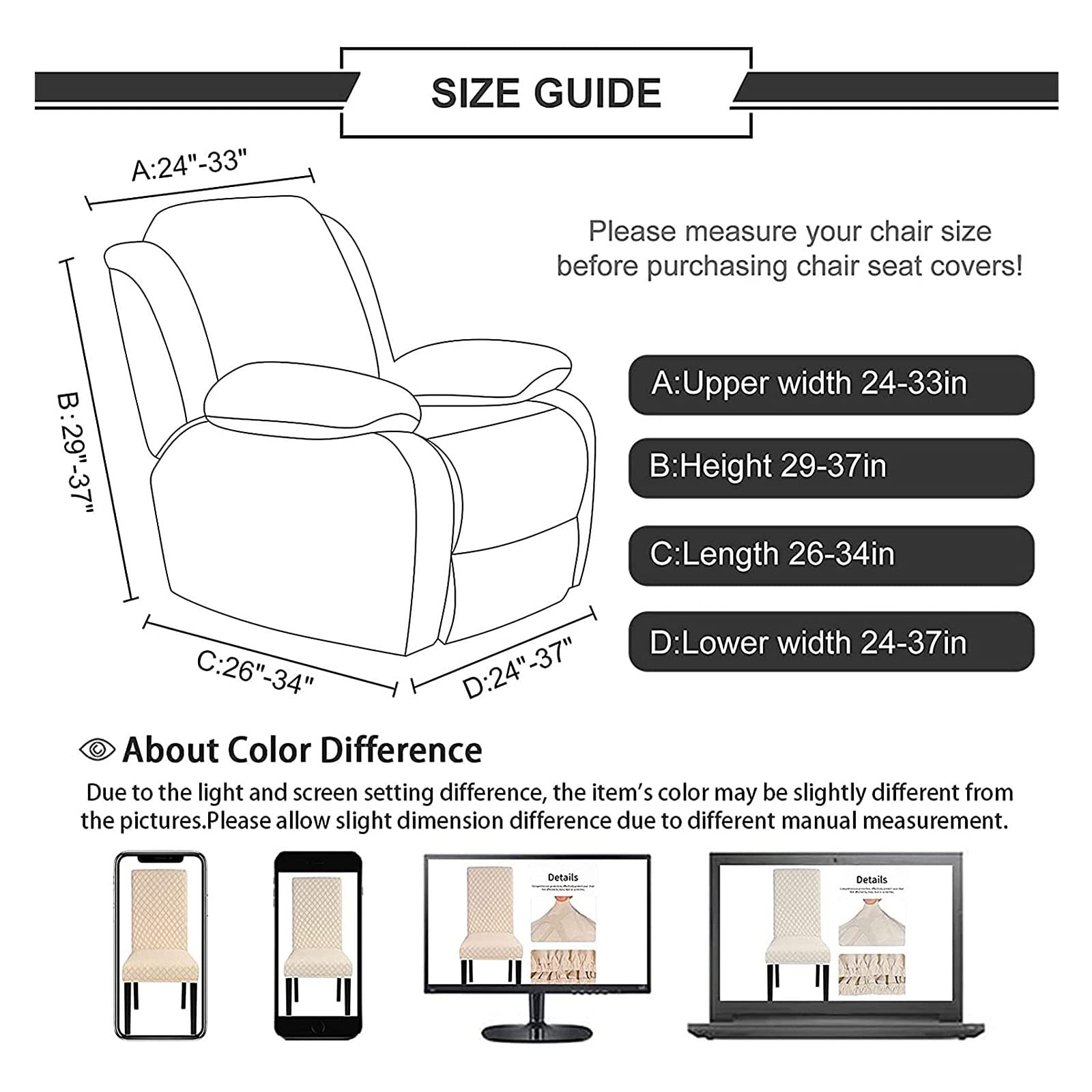 Funda de Sillón Relax Elástica Funda para Silla Reclinable 4 Piezas Fundas para Sofá Reclinable para 1 Cojín Funda Antideslizante para Sofá Funda para Sofá Protector de Muebles para Mascotas Y Niños