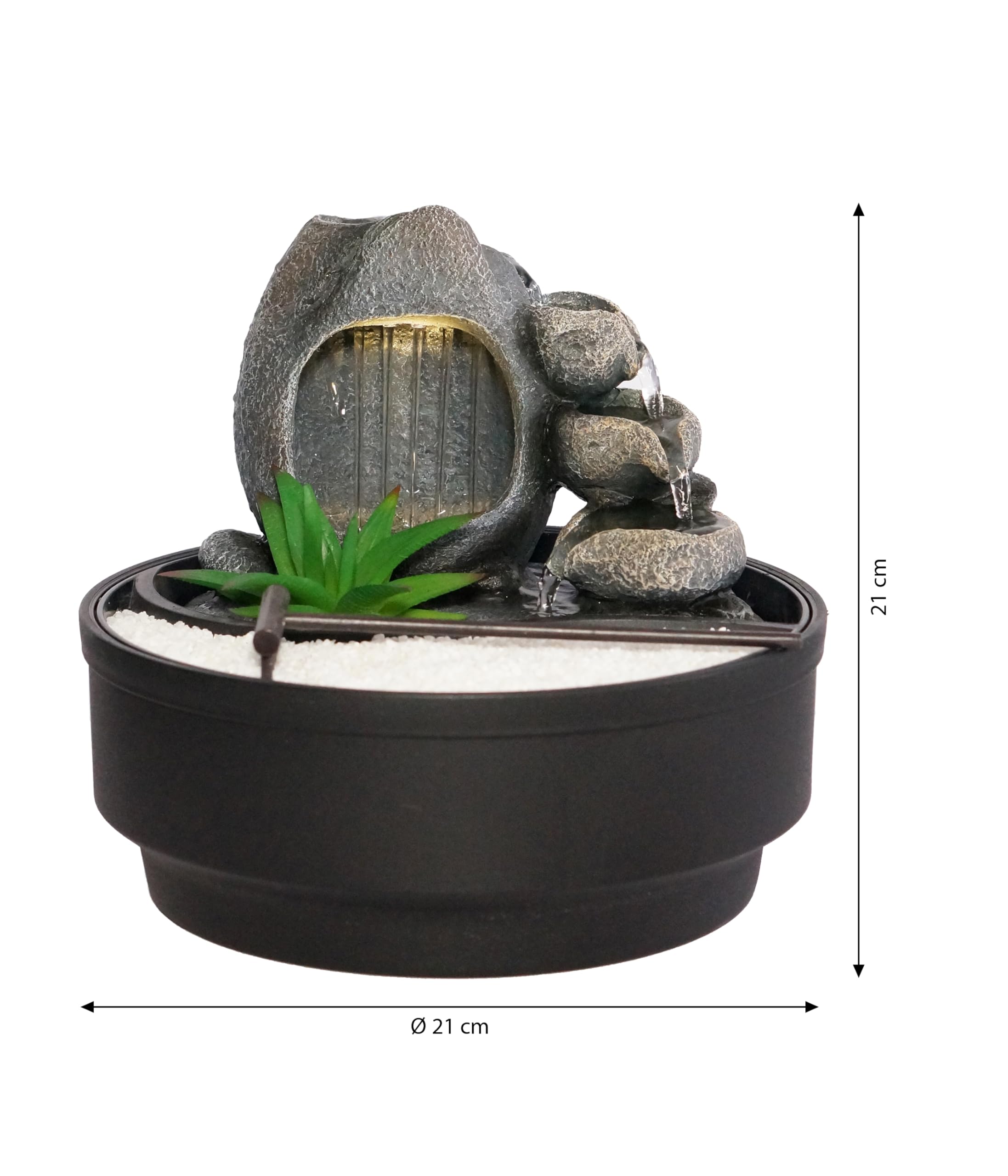 Dehner Zimmerbrunnen Korali, Indoor-Brunnen, mit LED-Beleuchtung, ca 21 cm Höhe, ca. 21 cm Durchmesser, Polyresin, grau