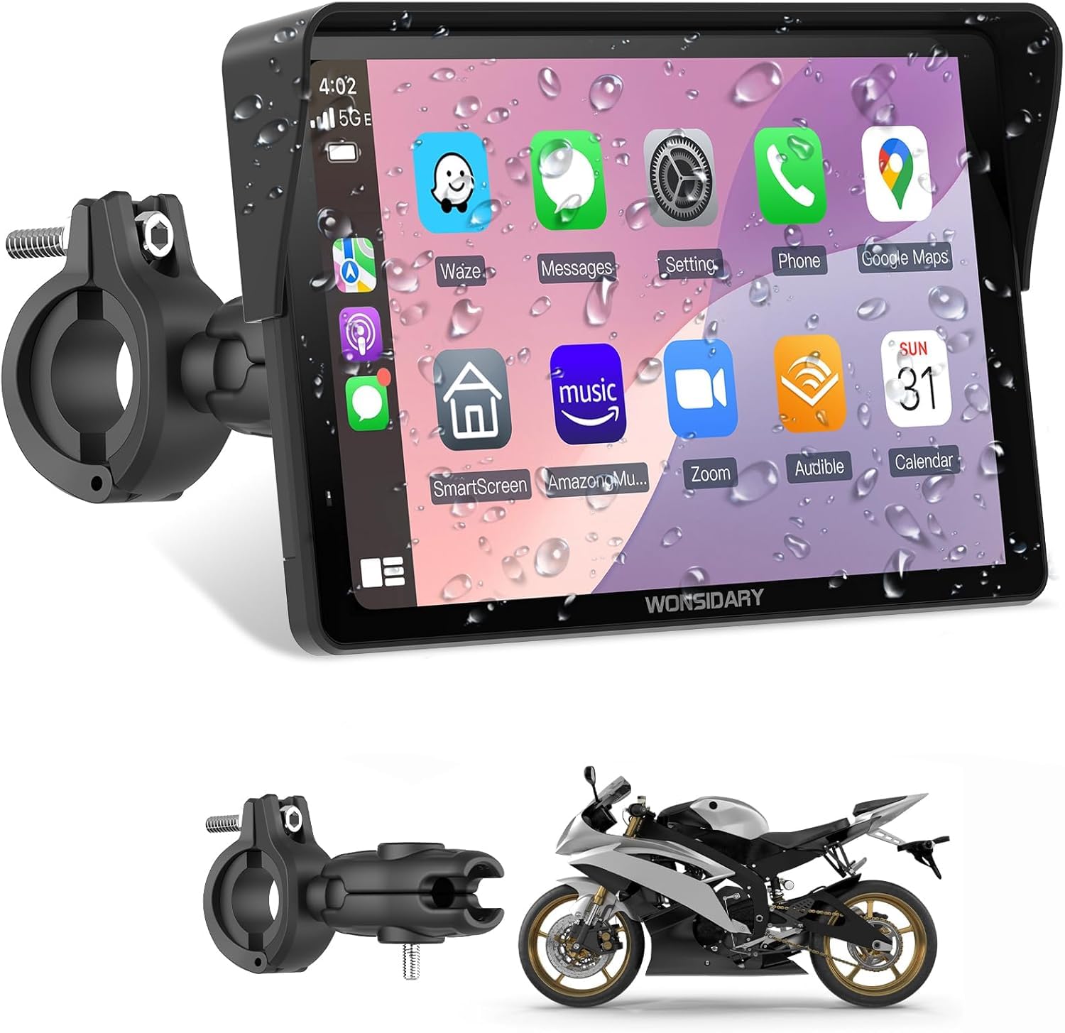 Senza Fili Schermo Carplay Per Moto,Navigatore Moto da 7 Pollici per CarPlay e Android Auto,Navigatore GPS Impermeabile IP67 con Sensore di Luce,Doppio Bluetooth,Siri/Assistente G00gle,EQ