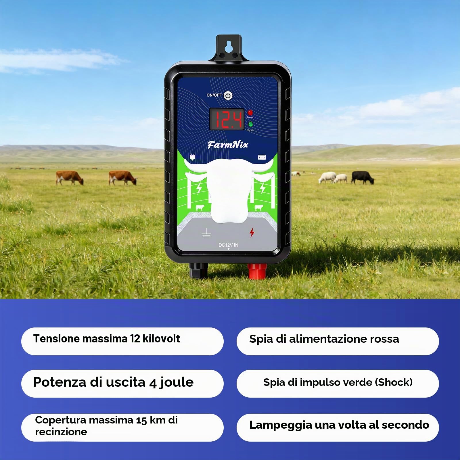 Recinzione da 230 V, con modalità on/off, 4,0 J per recinzioni elettriche da 24 KM, per la protezione di animali da fattoria, animali domestici, pollame, salici domestici, giardini