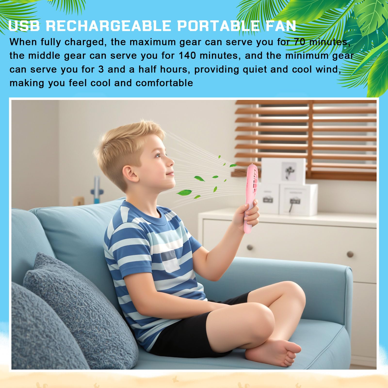 Woanger Mini potente ventilador de mano a granel de 3 velocidades recargable por USB, pequeño ventilador de escritorio, regalo de verano para bodas, playa, al aire libre, pestañas para mujeres (blanco
